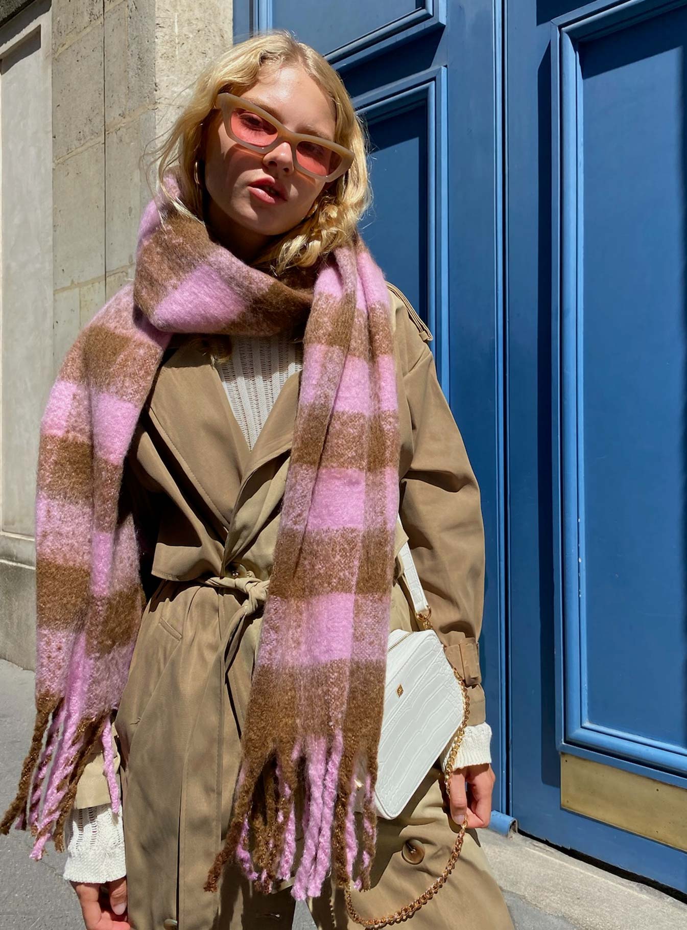 Piero Check Scarf Pink / Brown - Image 4