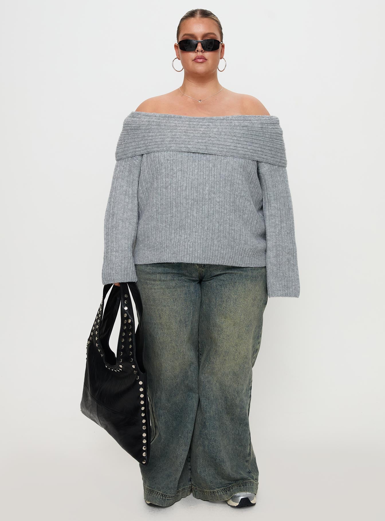 Snowie Off Shoulder Knit Sweater Grey Curve - Image 6