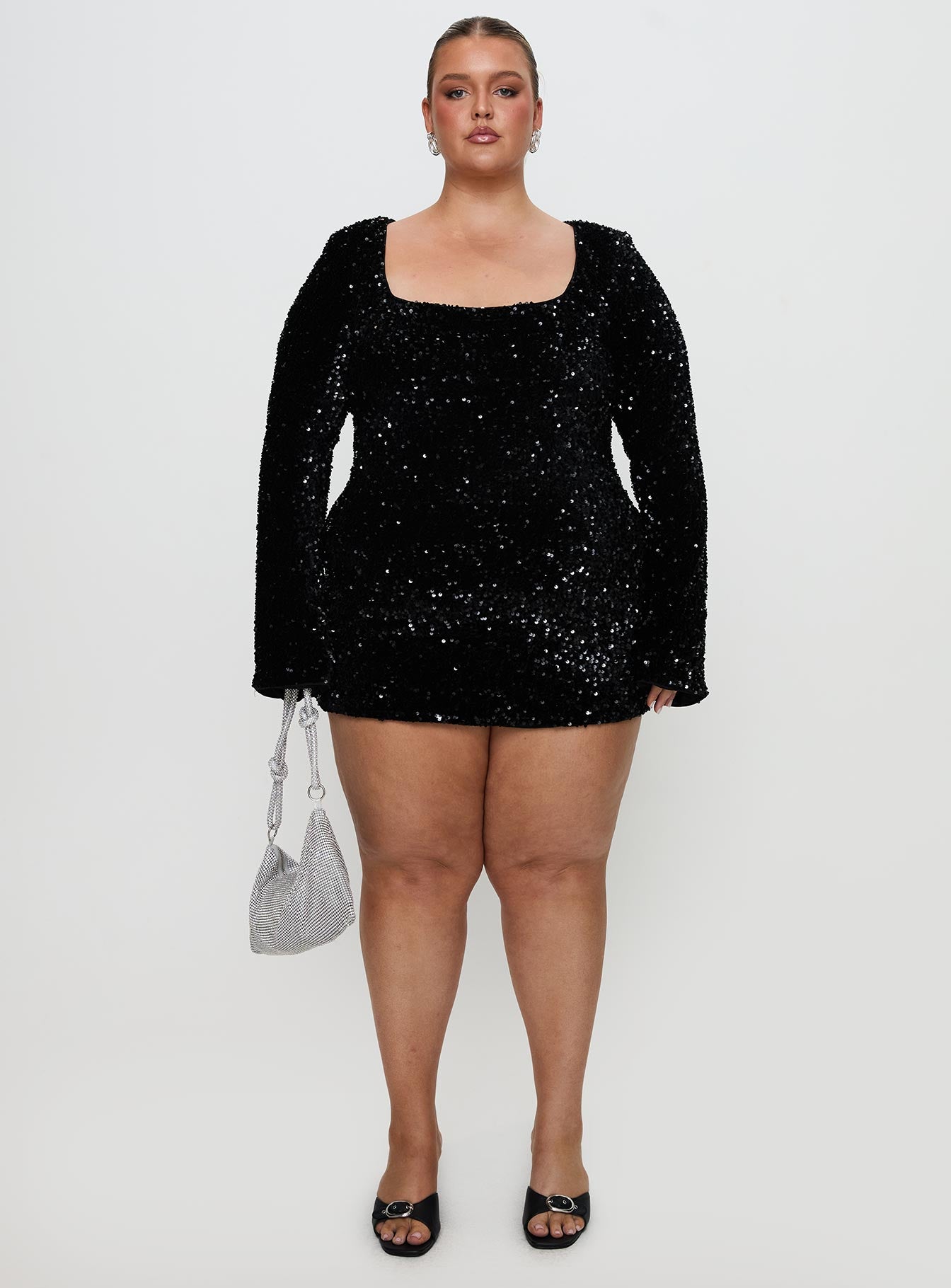 Vinelle Long Sleeve Mini Dress Black Curve - Image 7