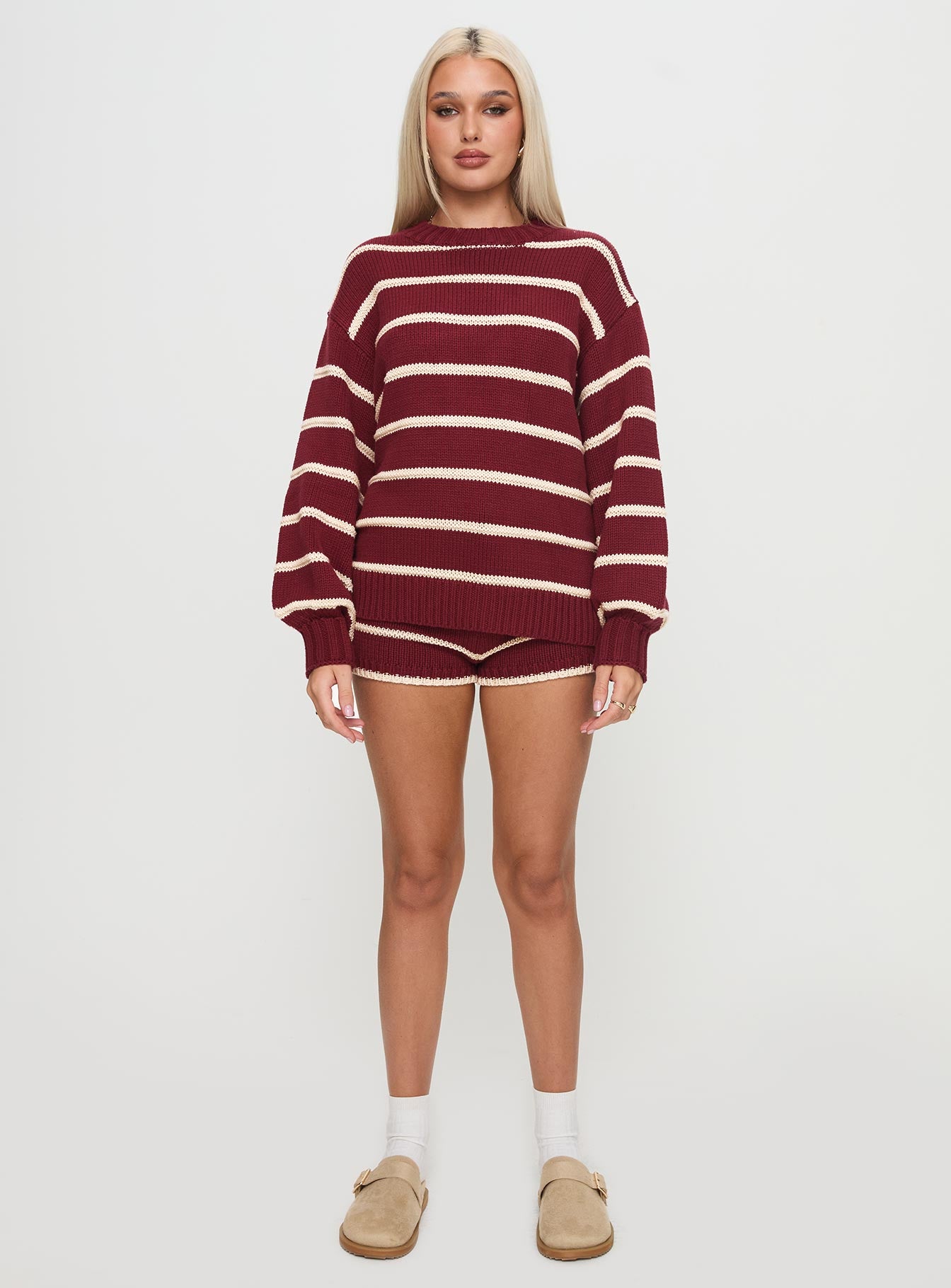 Read Your Mind Knit Sweater Maroon Stripe - Image 7
