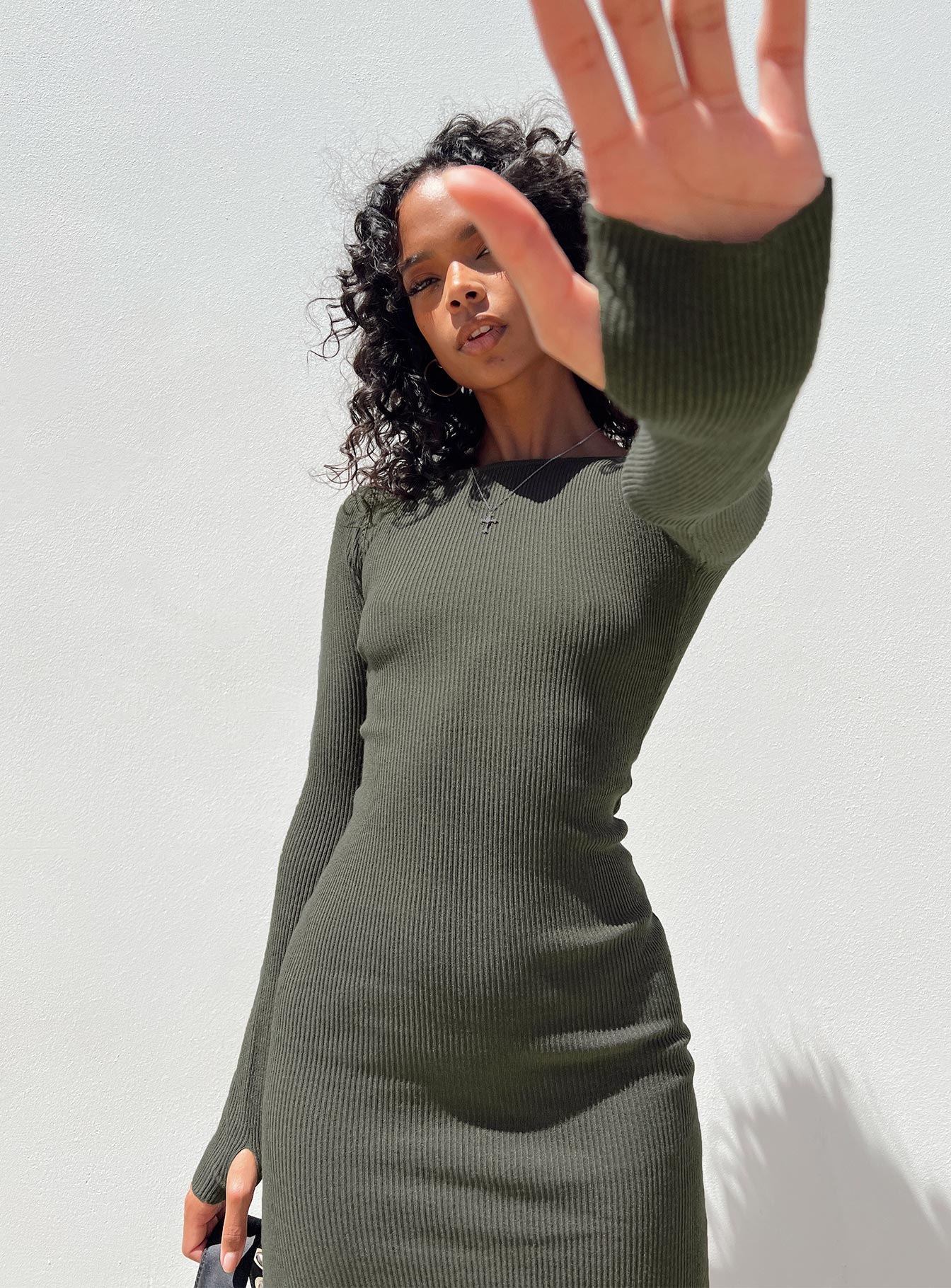 Karim Ribbed Knit Maxi Dress Khaki - Image 7