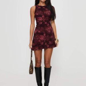 Vivre Mini Dress Burgundy Paisley Tall