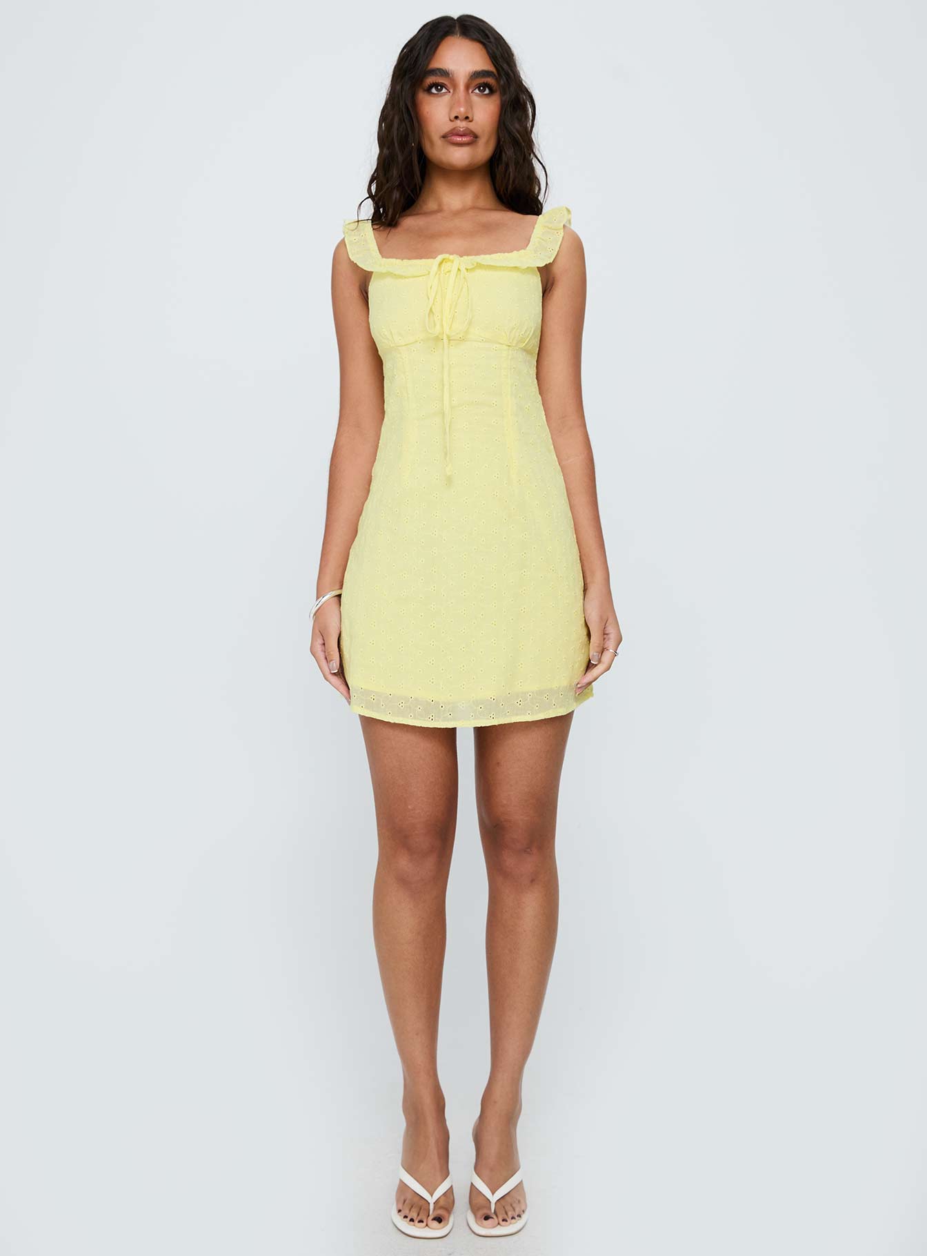 Funny Girl Broiderie Mini Dress Yellow - Image 6