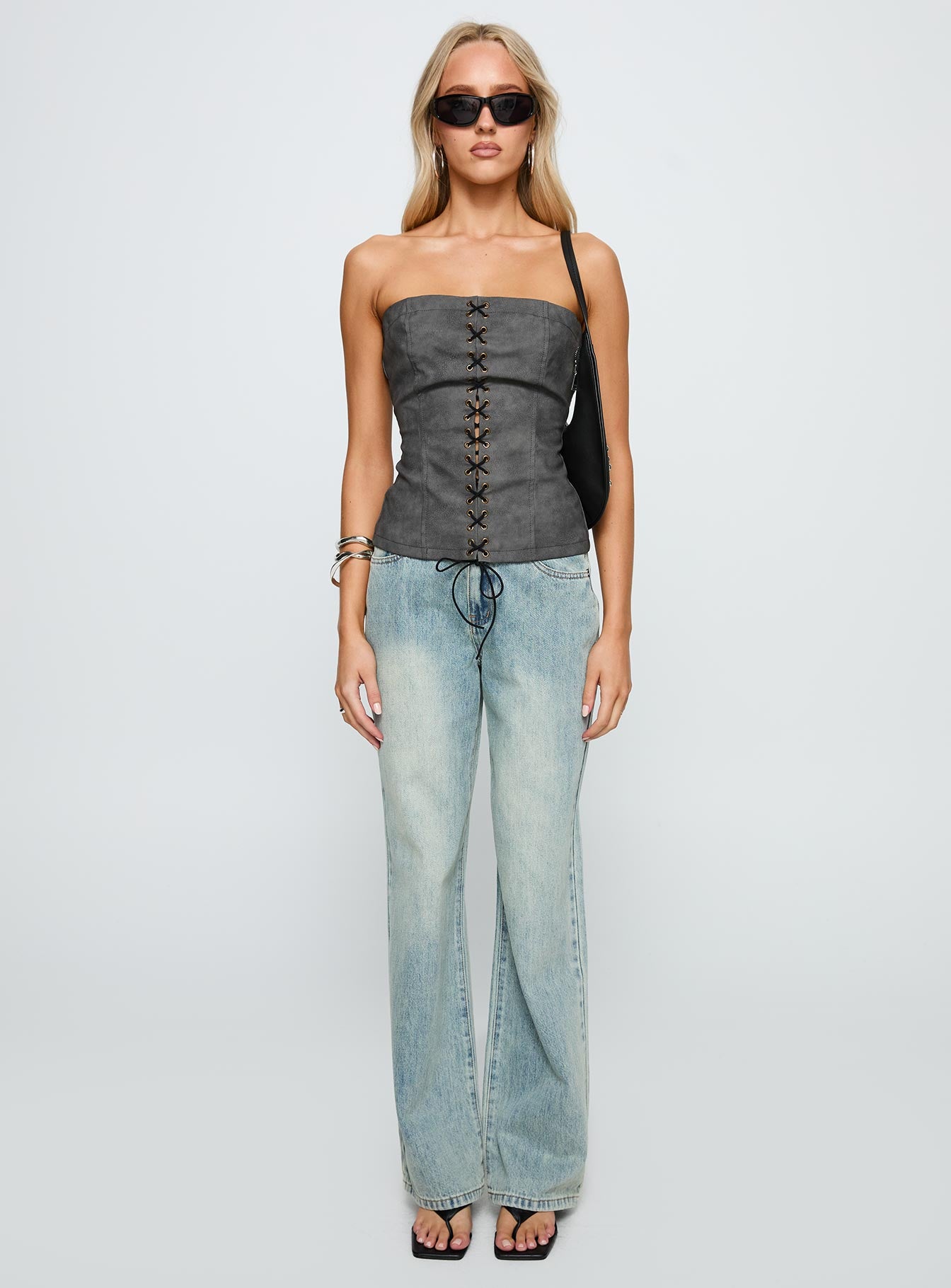 Soft Spoken Strapless Tie Up Top Black - Image 6