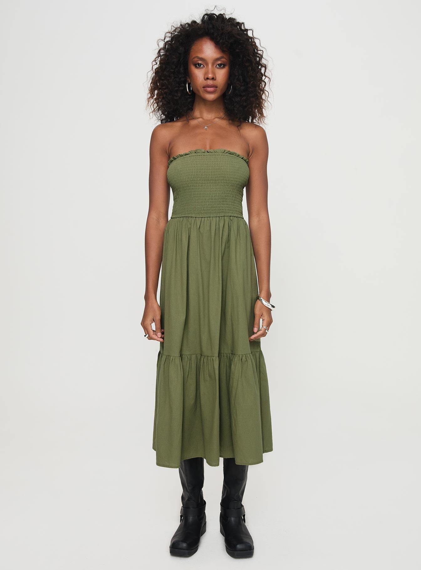 Chani Strapless Maxi Dress Olive - Image 6