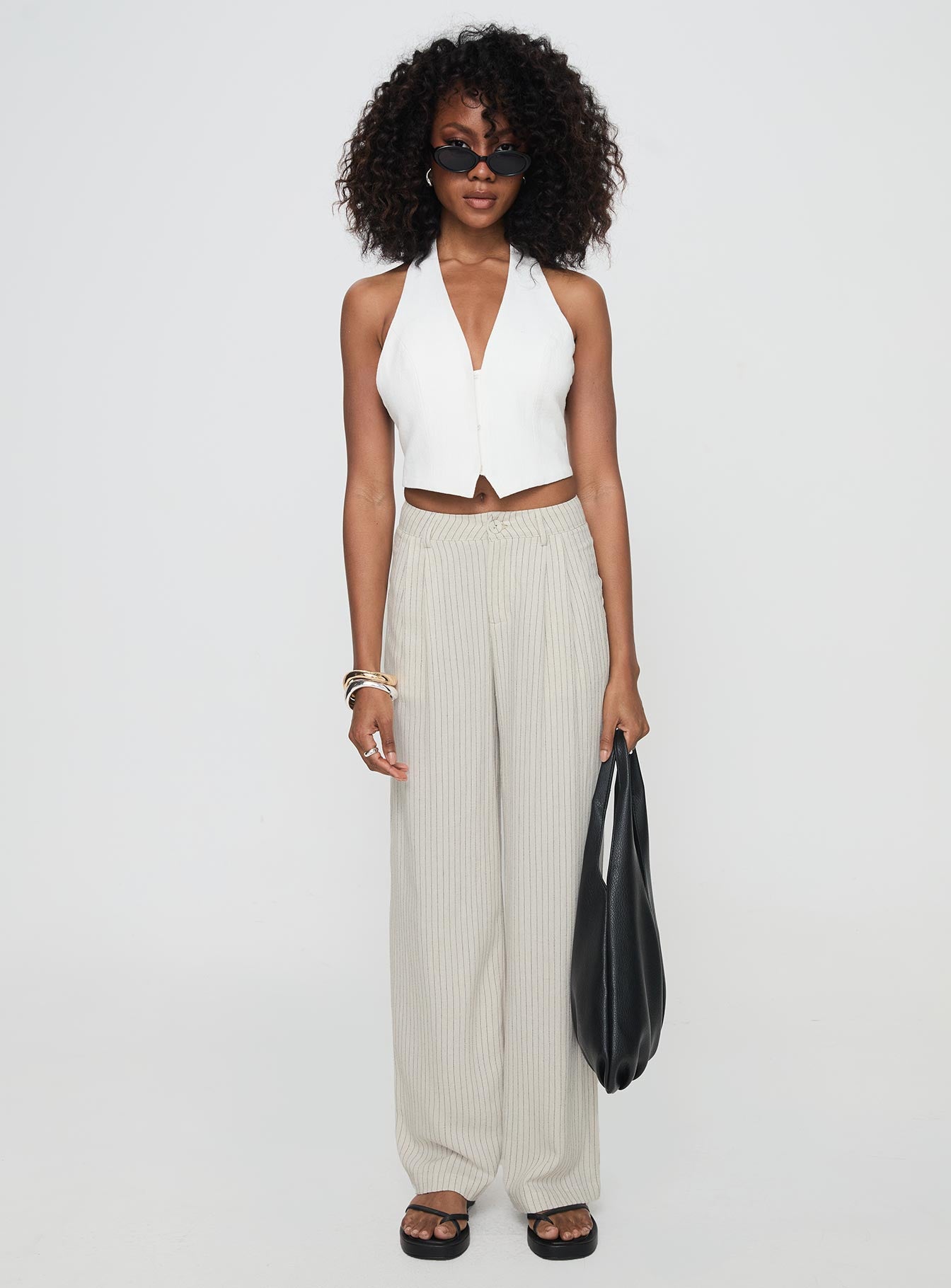 Hayze Linen Pant Beige Pinstripe - Image 7