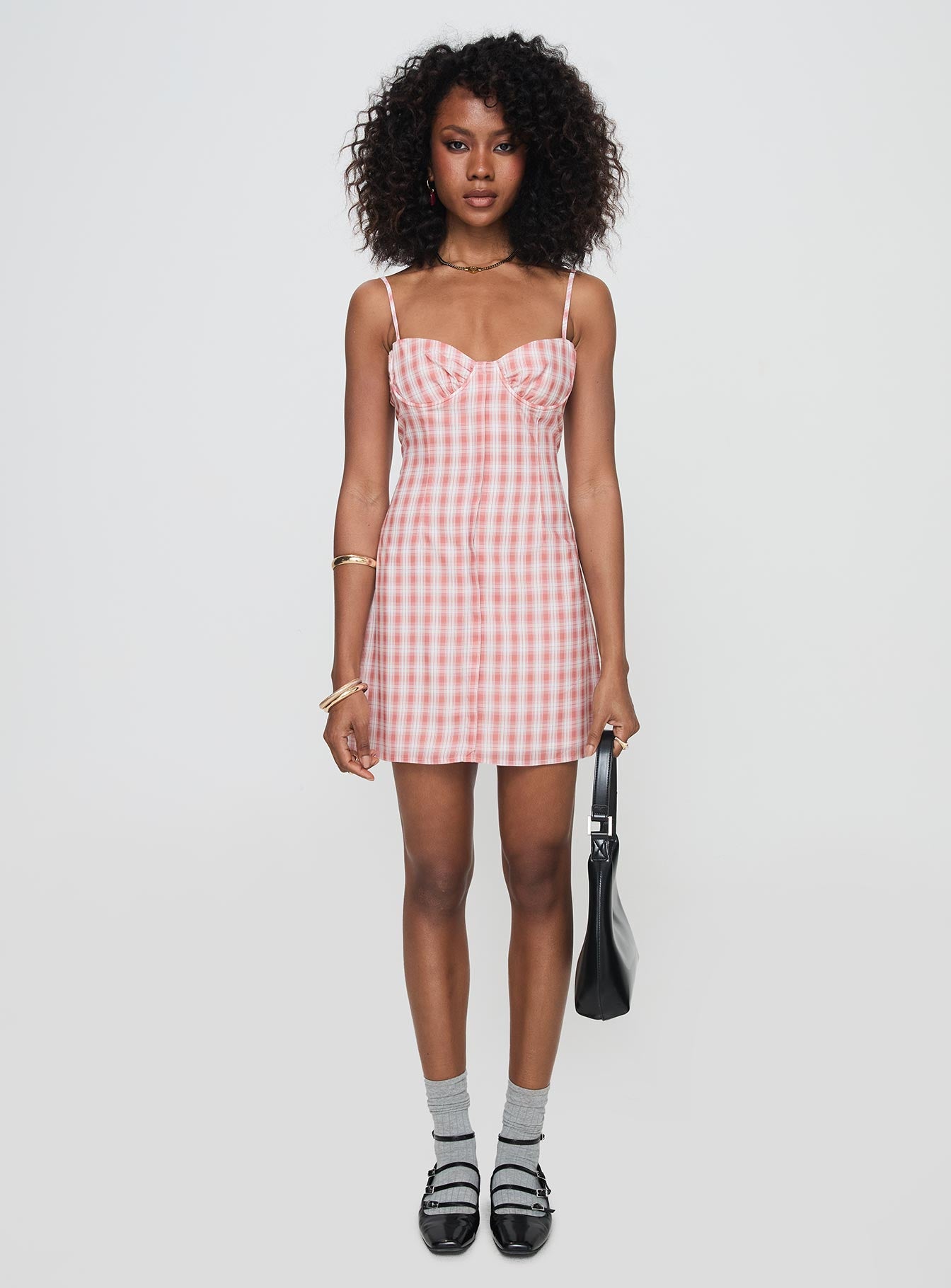 Poto Mini Dress Pink Check - Image 7