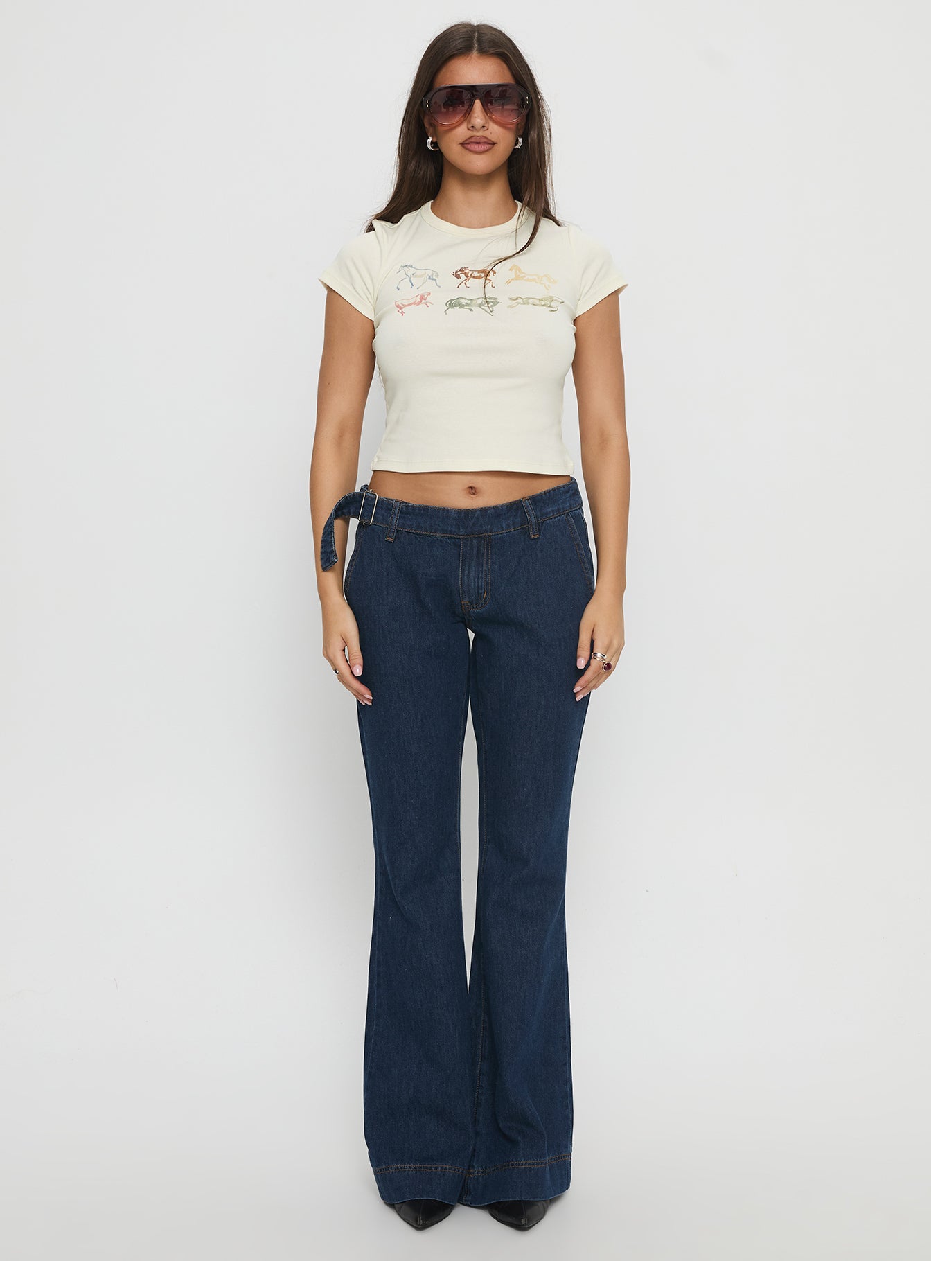 Acapulco Low Rise Flare Jeans Dark Blue Wash - Image 7