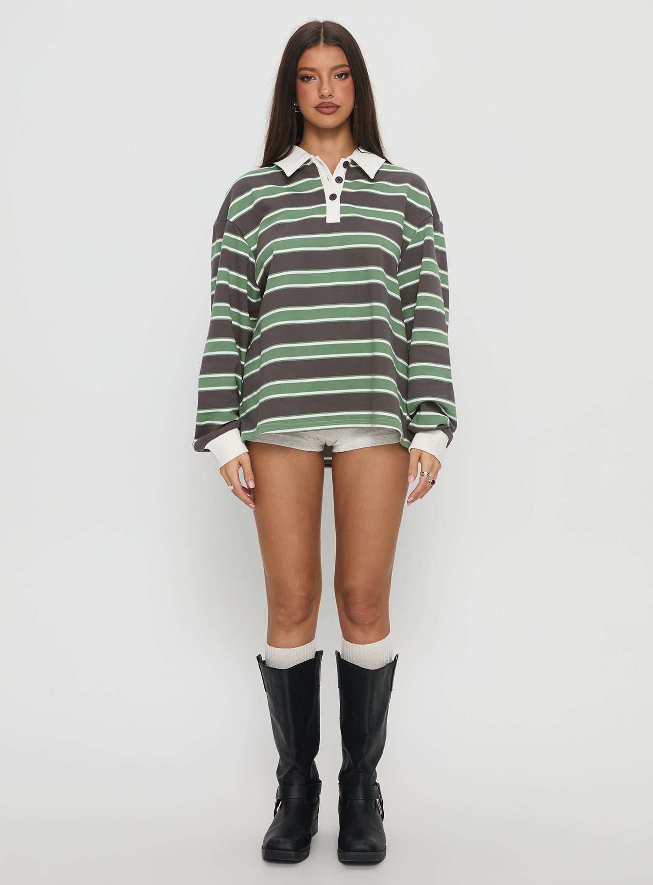 Tycen Polo Rugby Jumper Green / Grey Stripe - Image 7
