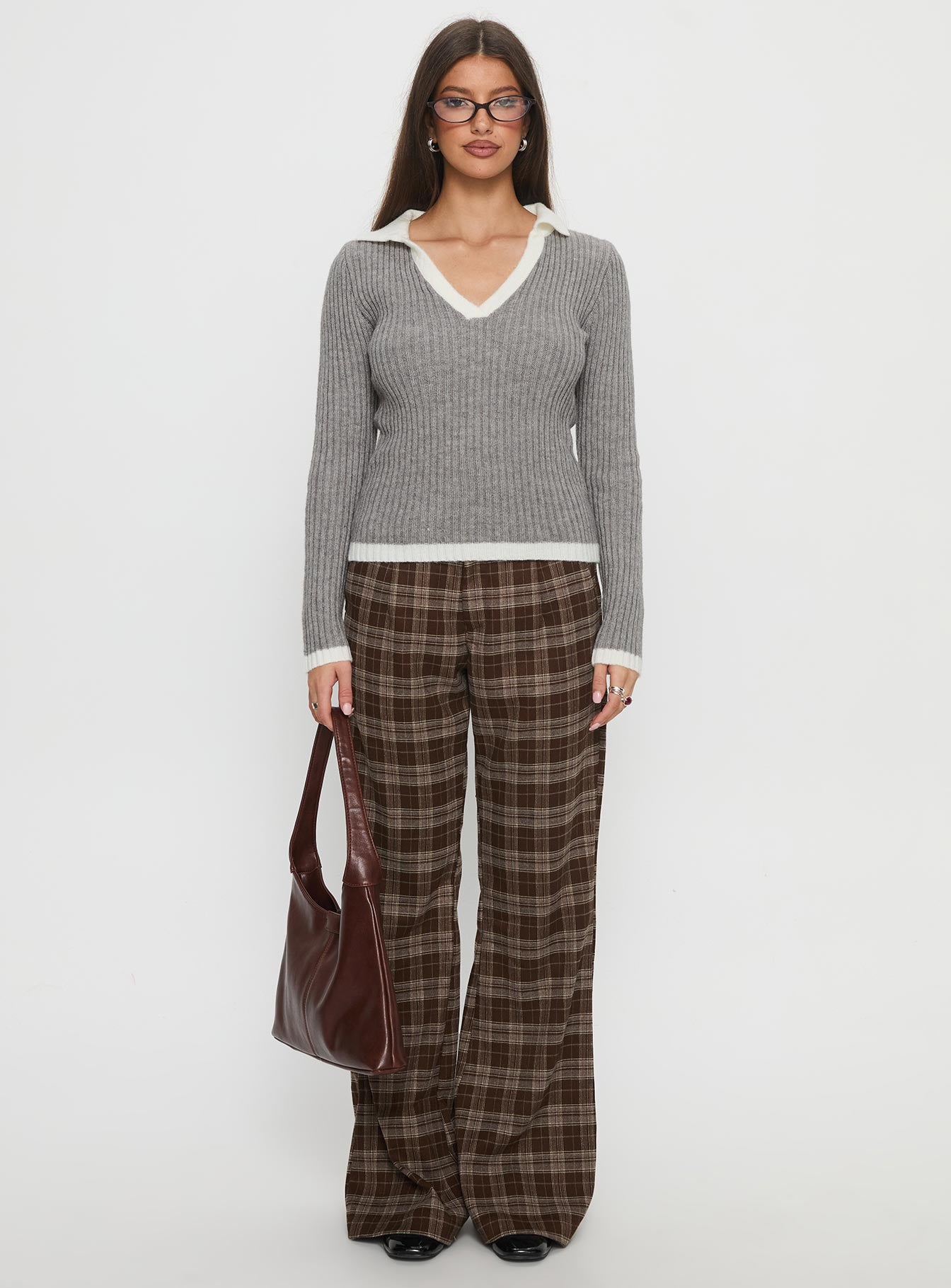 Emiroki Straight Leg Pants Brown Check - Image 7