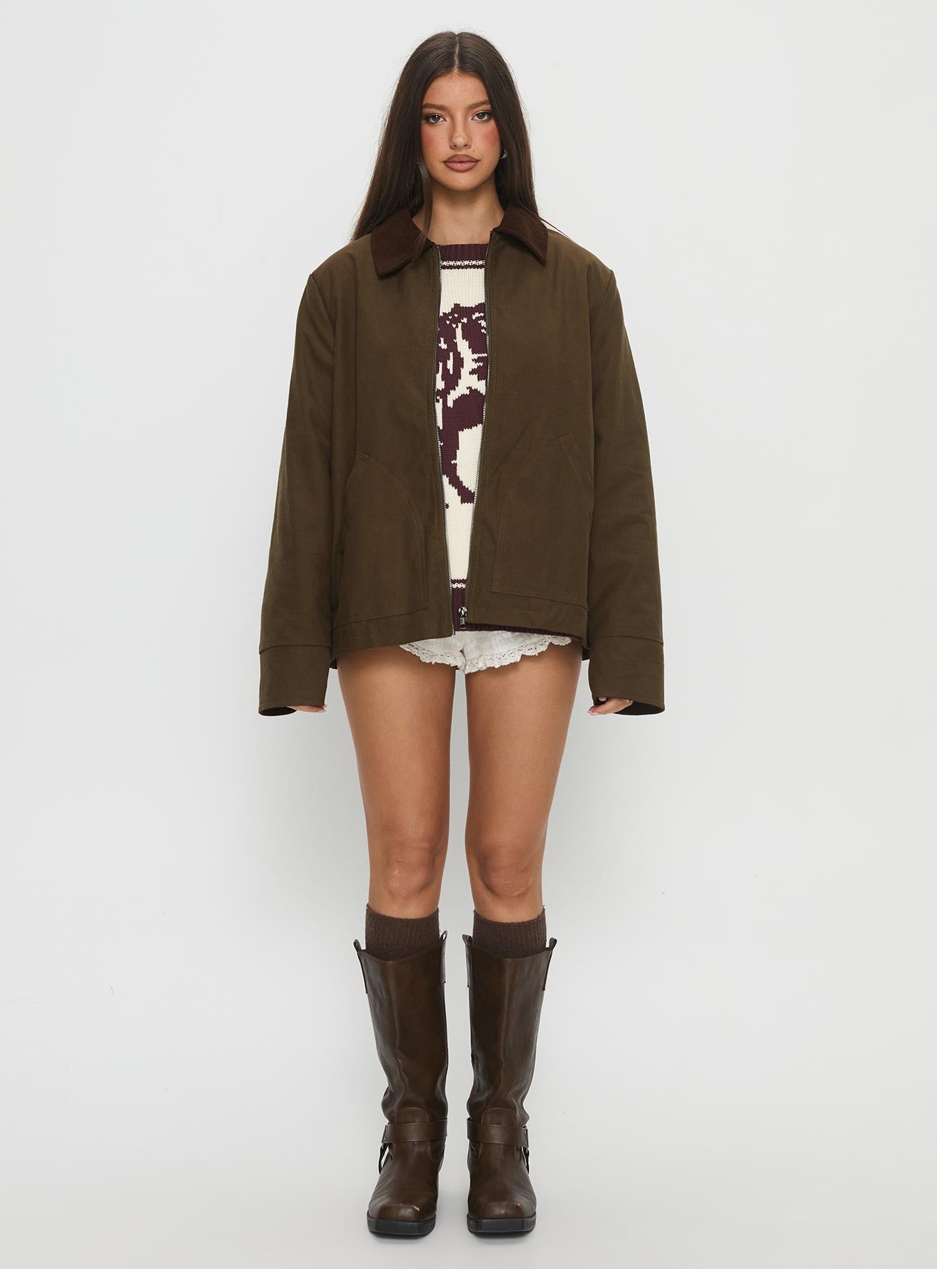 Livya Contrast Collar Utility Jacket Khaki - Image 7