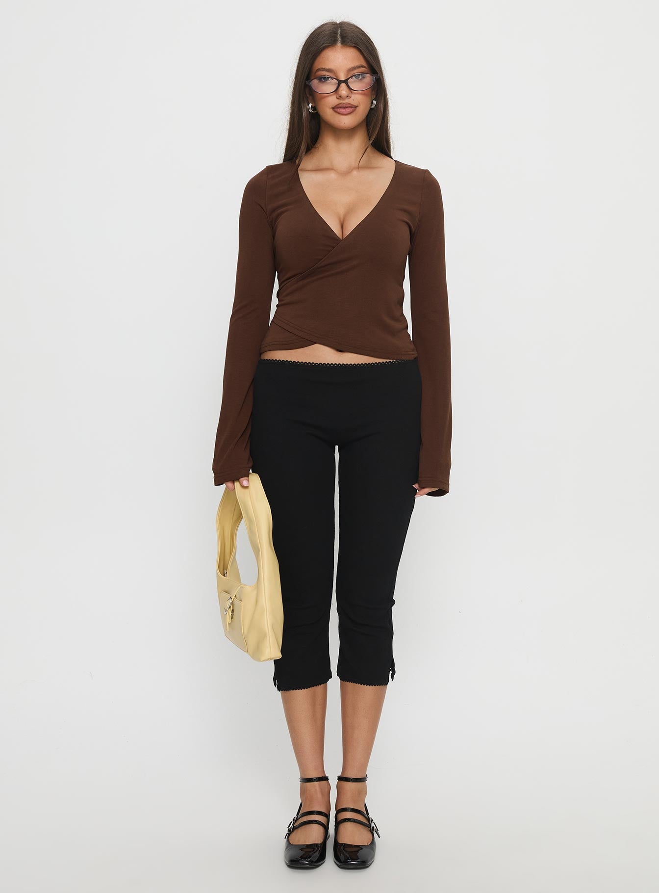 Stefanee Long Sleeve Wrap Top Brown - Image 7
