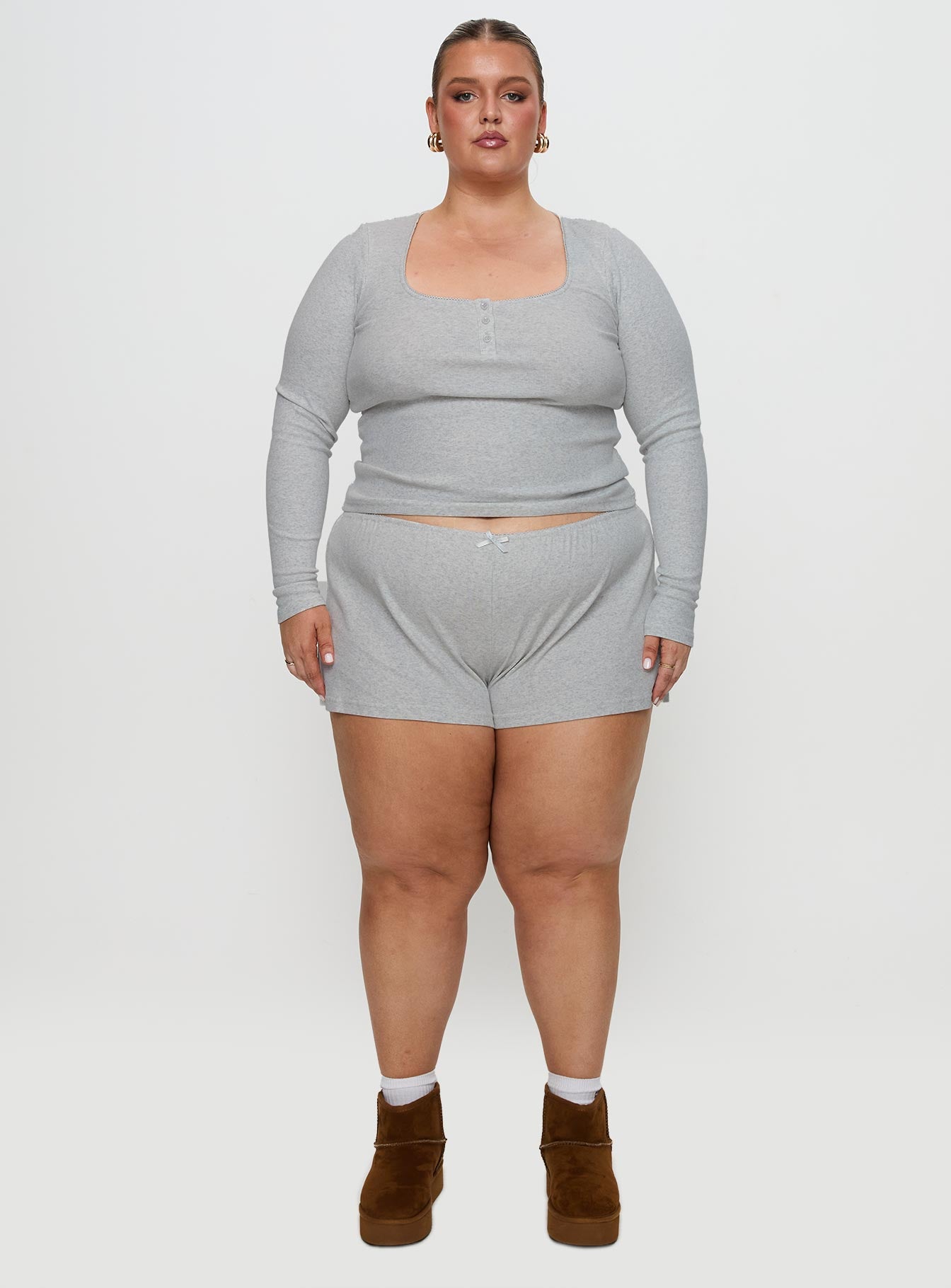 Sleepytea Rib Sleep Long Sleeve Top Grey Curve - Image 7