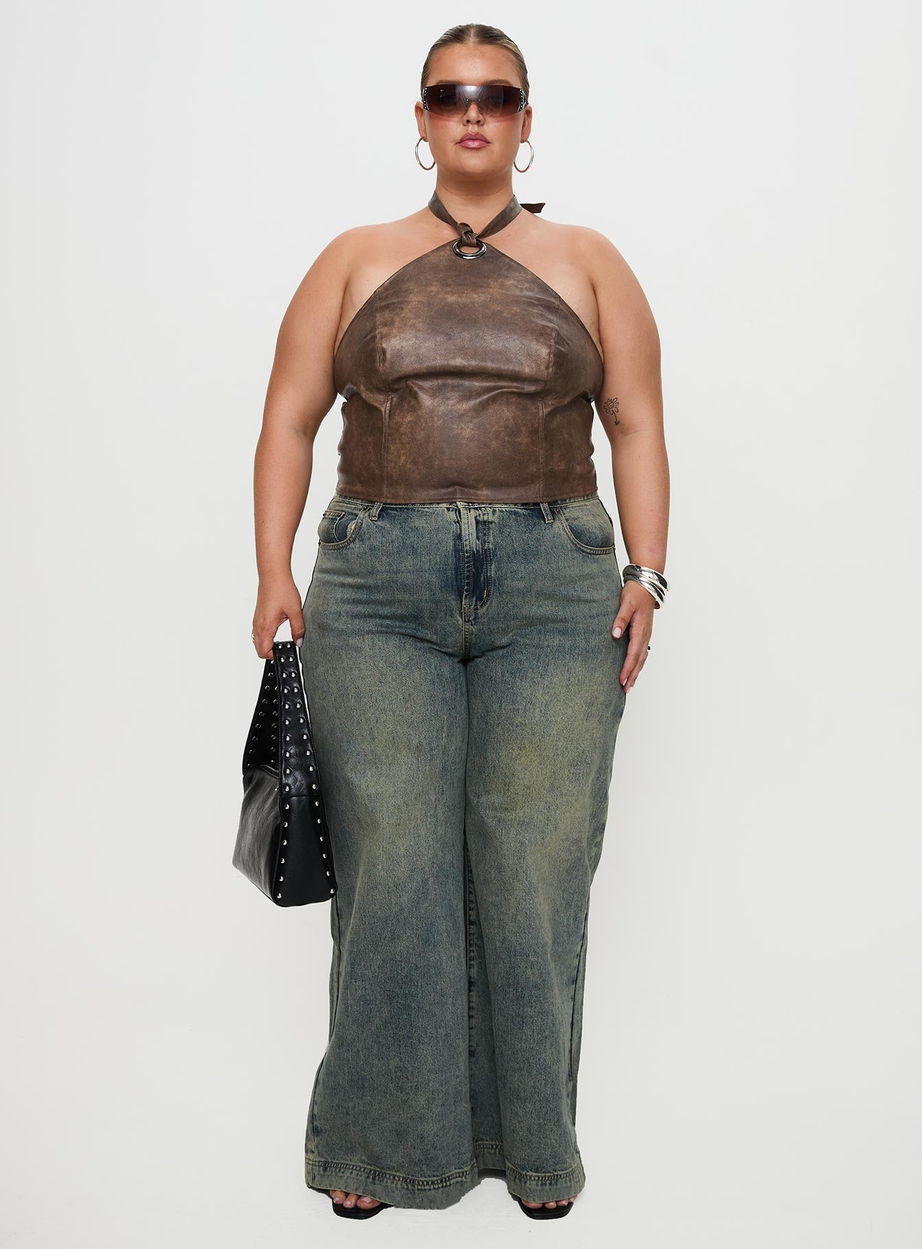 Treat You Better Ring Detail Faux Leather Top Brown Curve - Image 7