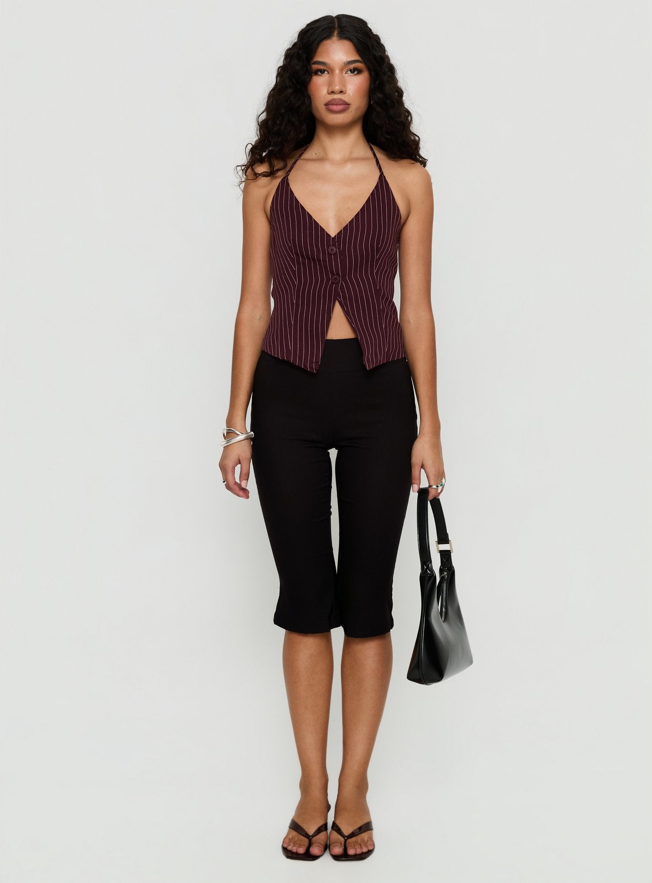 No Sleep Halter Top Burgundy Pinstripe - Image 6