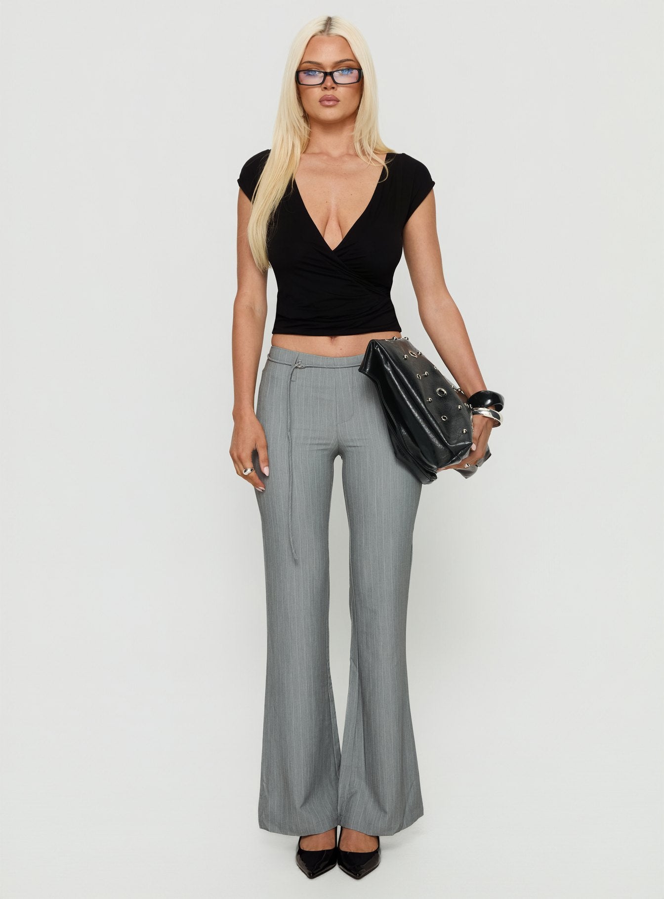 Joanah Tie Waist Pant Grey Pinstripe - Image 7