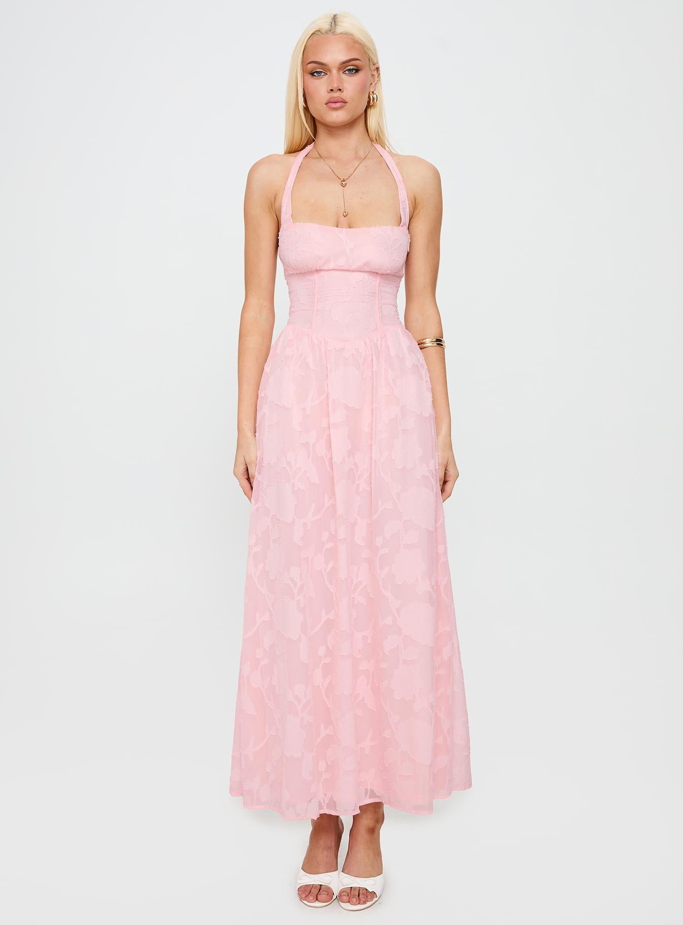 Fransiska Burnout Halter Maxi Dress Pink - Image 7