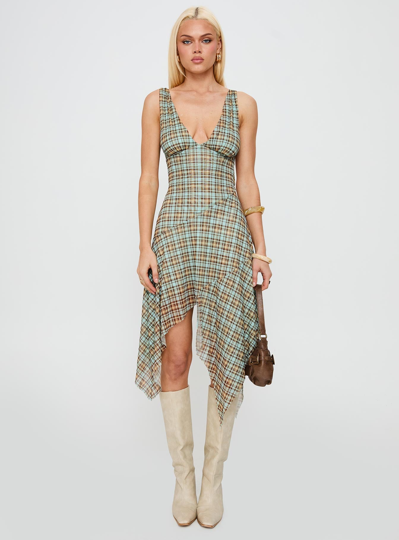 Blaize Asymmetrical Midi Dress Multi Check - Image 6