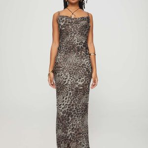 Declynn Bias Cut Maxi Dress Leopard