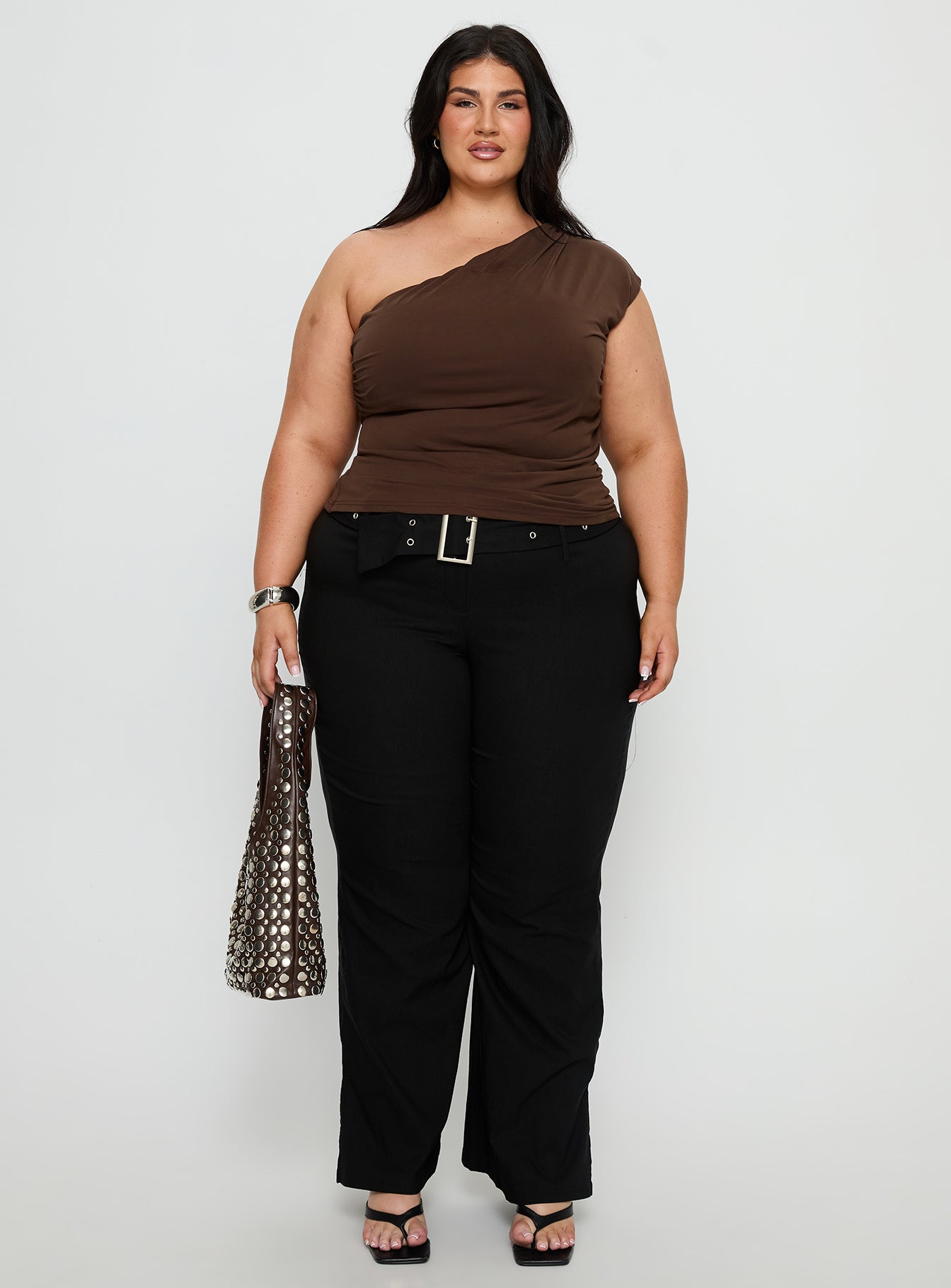 Kortnee Eyelet Detail Flare Leg Pants Black Curve - Image 6