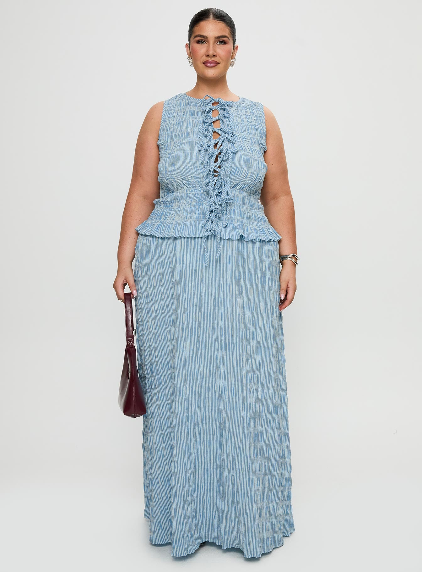 Songbird Shirred Maxi Dress Blue Curve - Image 7