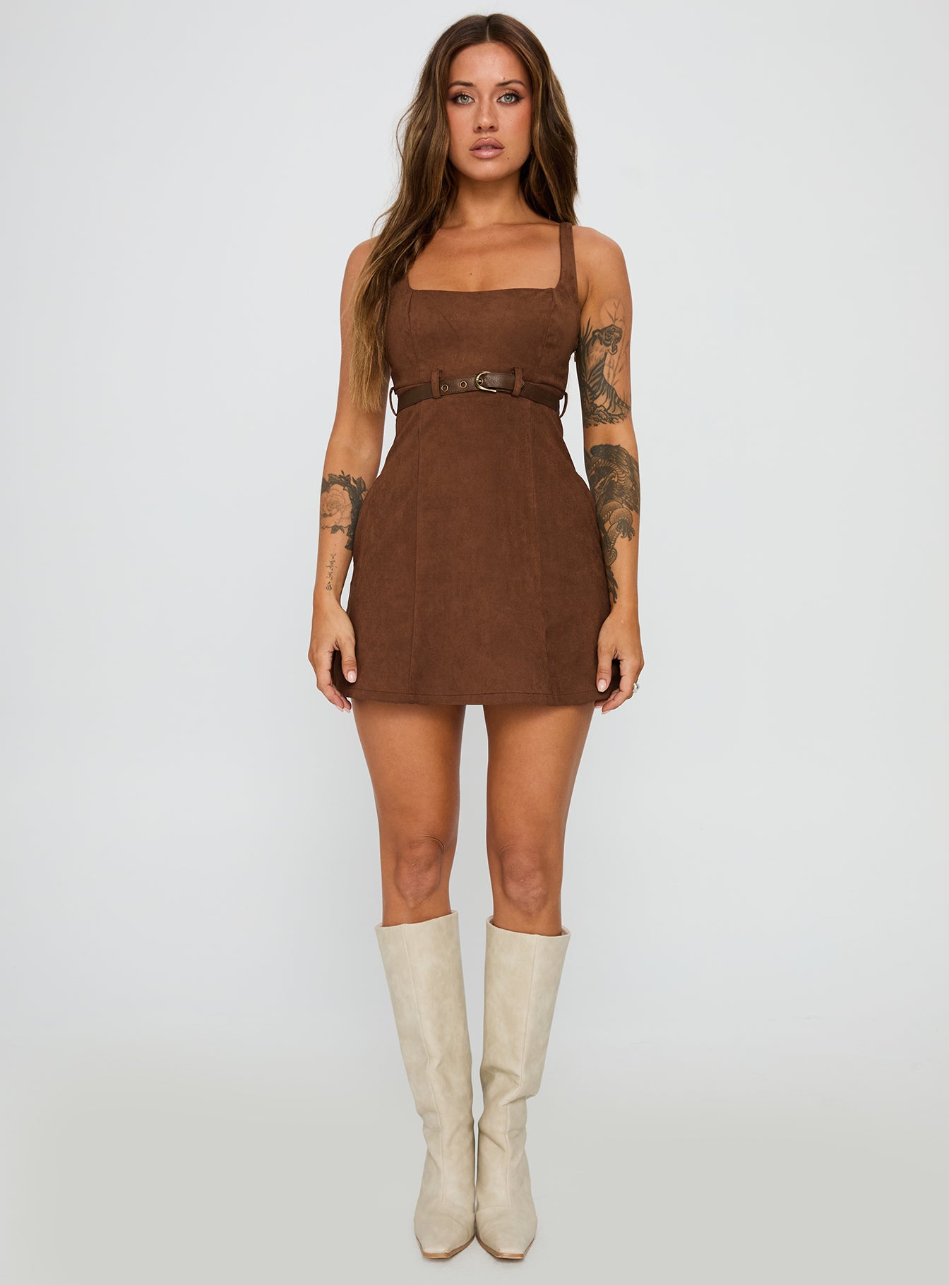 Way Back In Faux Suede Mini Dress Brown - Image 6