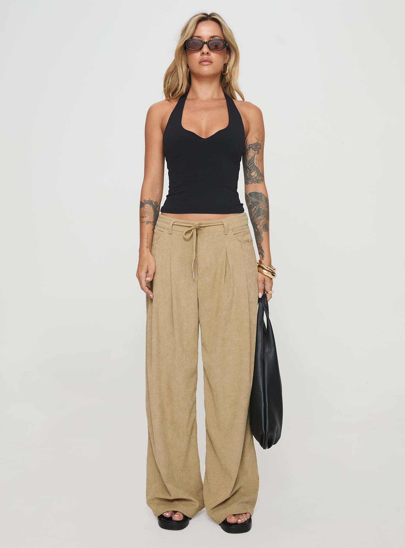 Slouched Tie Up Pant Latte - Image 7