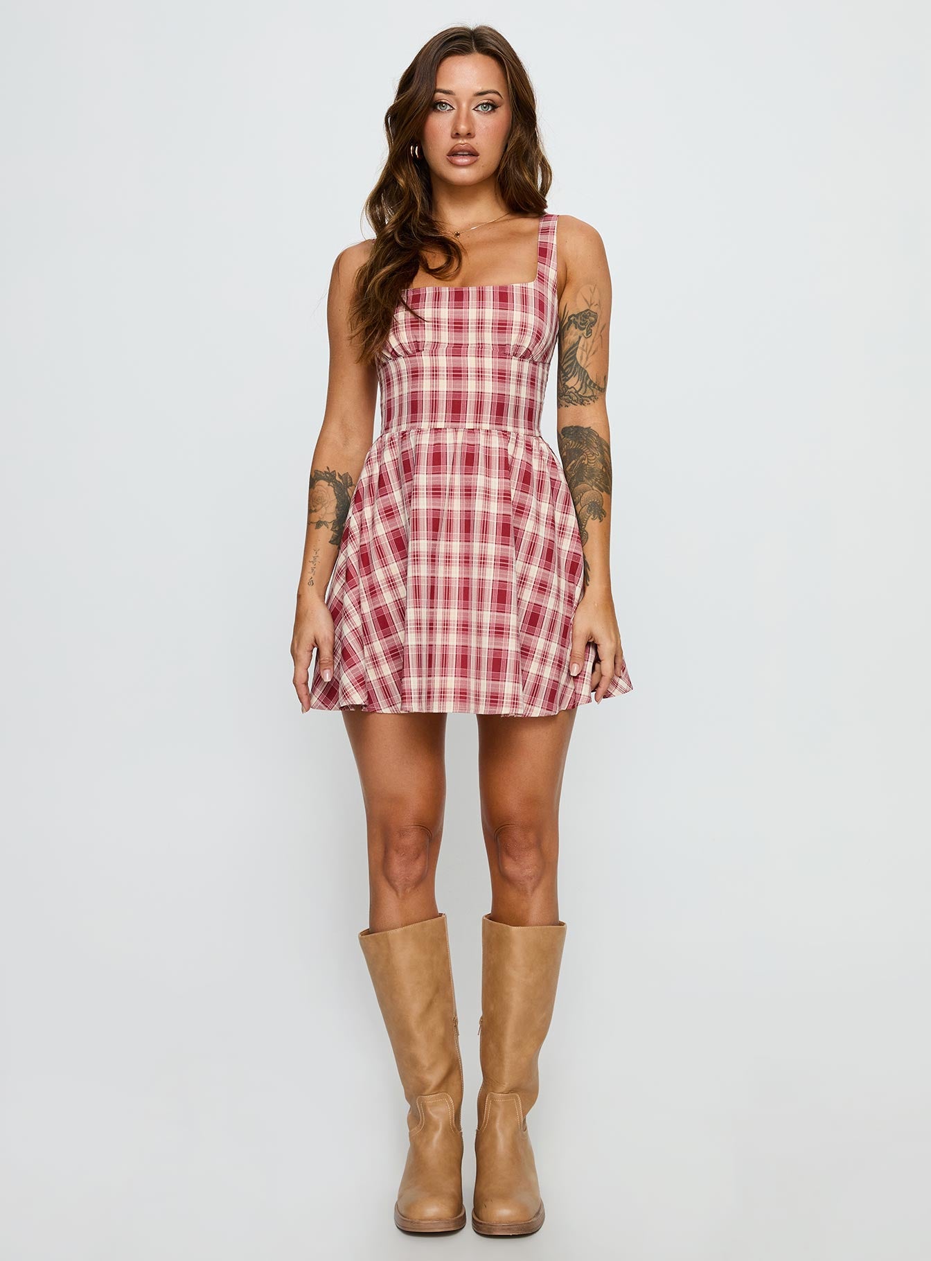 Ofeliah Mini Dress Red Check - Image 7