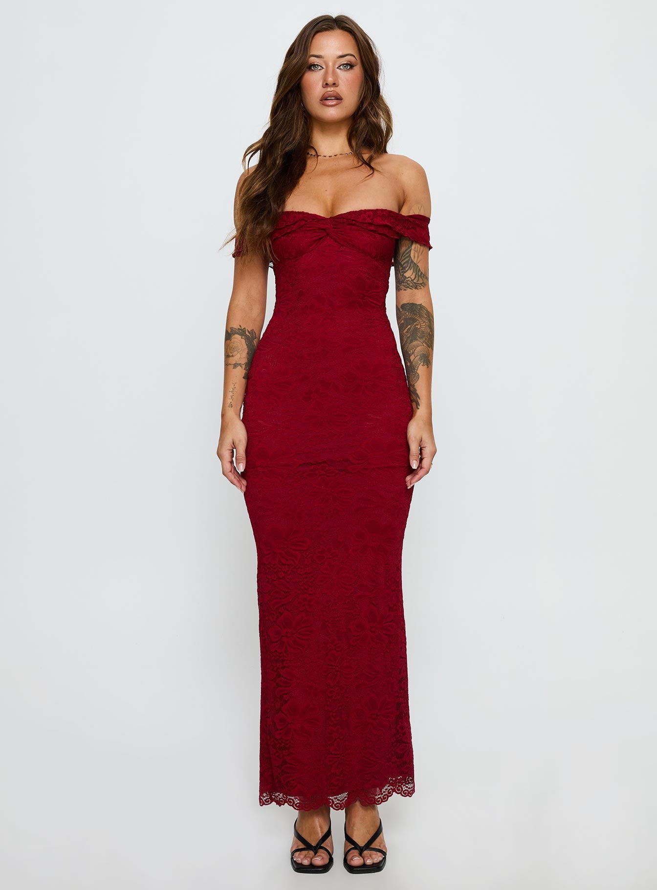 Anabeila Strapless Frill Maxi Dress Red - Image 7