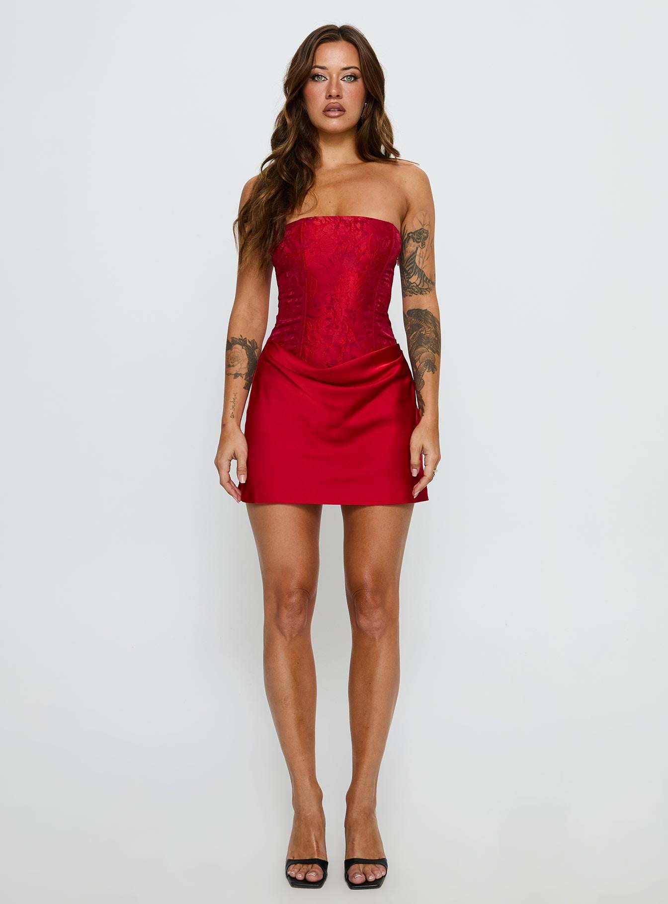 Jenevieve Strapless Drape Mini Dress Red - Image 7