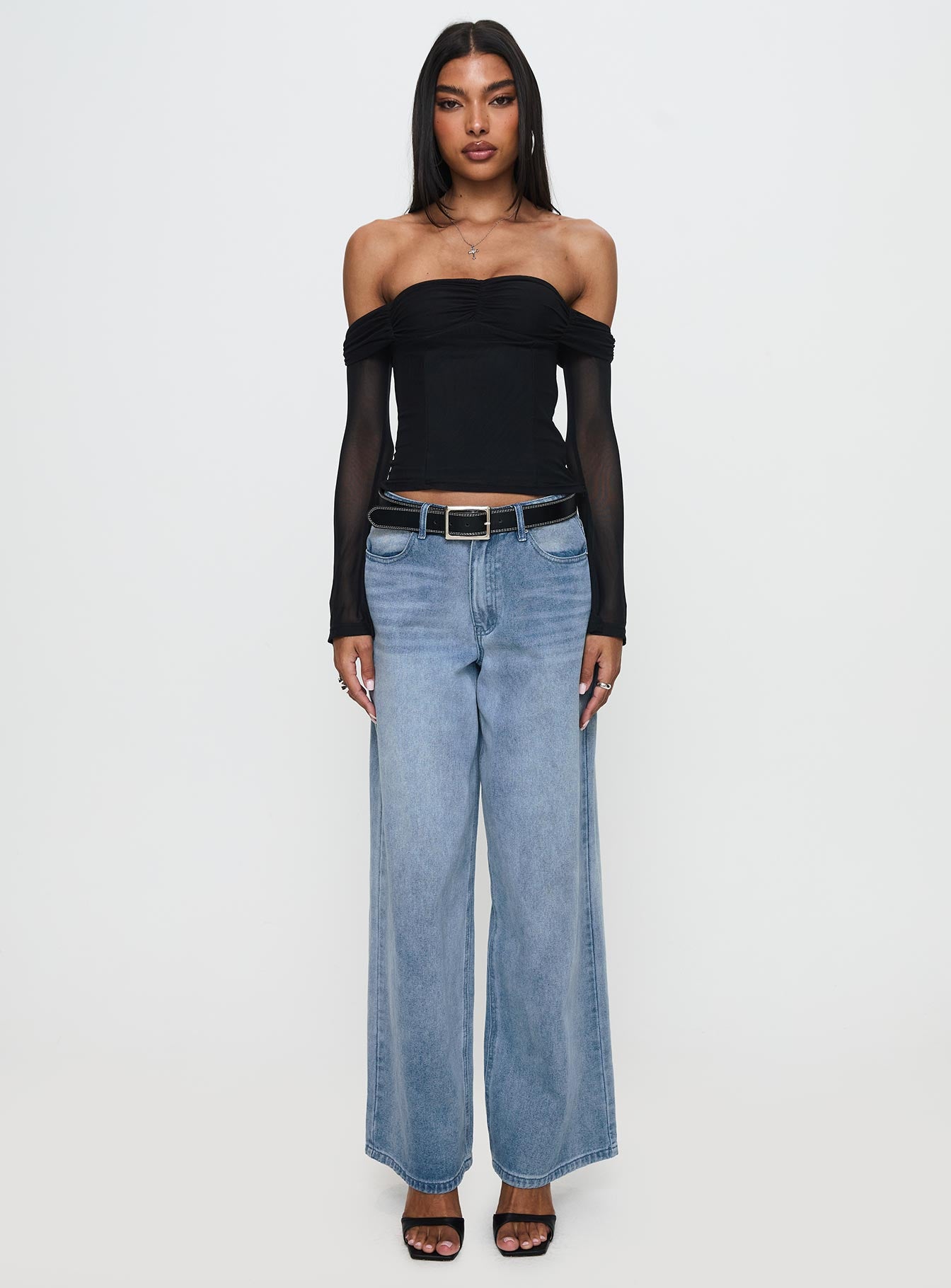 Saelan Off Shoulder Long Sleeve Top Black - Image 7