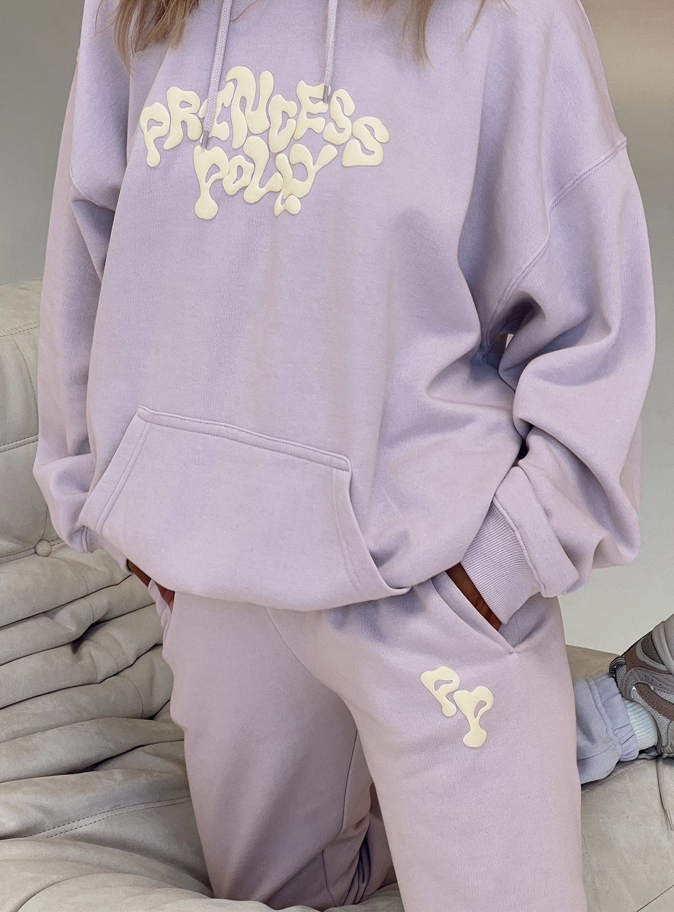 Princess Polly Track Pants Squiggle Text Dusty Mauve / Eggshell - Image 7