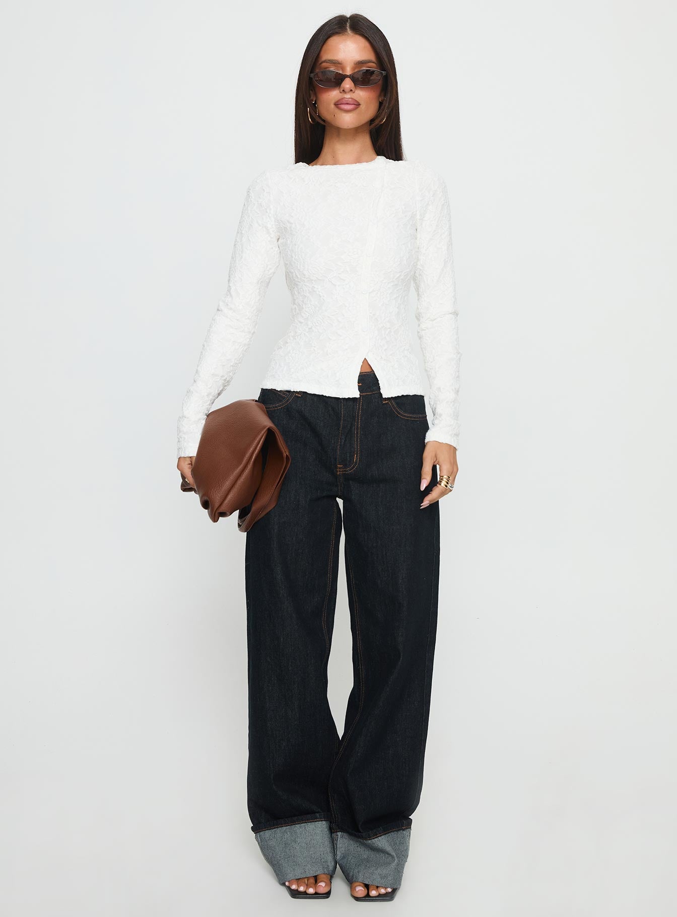 Passoni Long Sleeve Lace Top White - Image 7