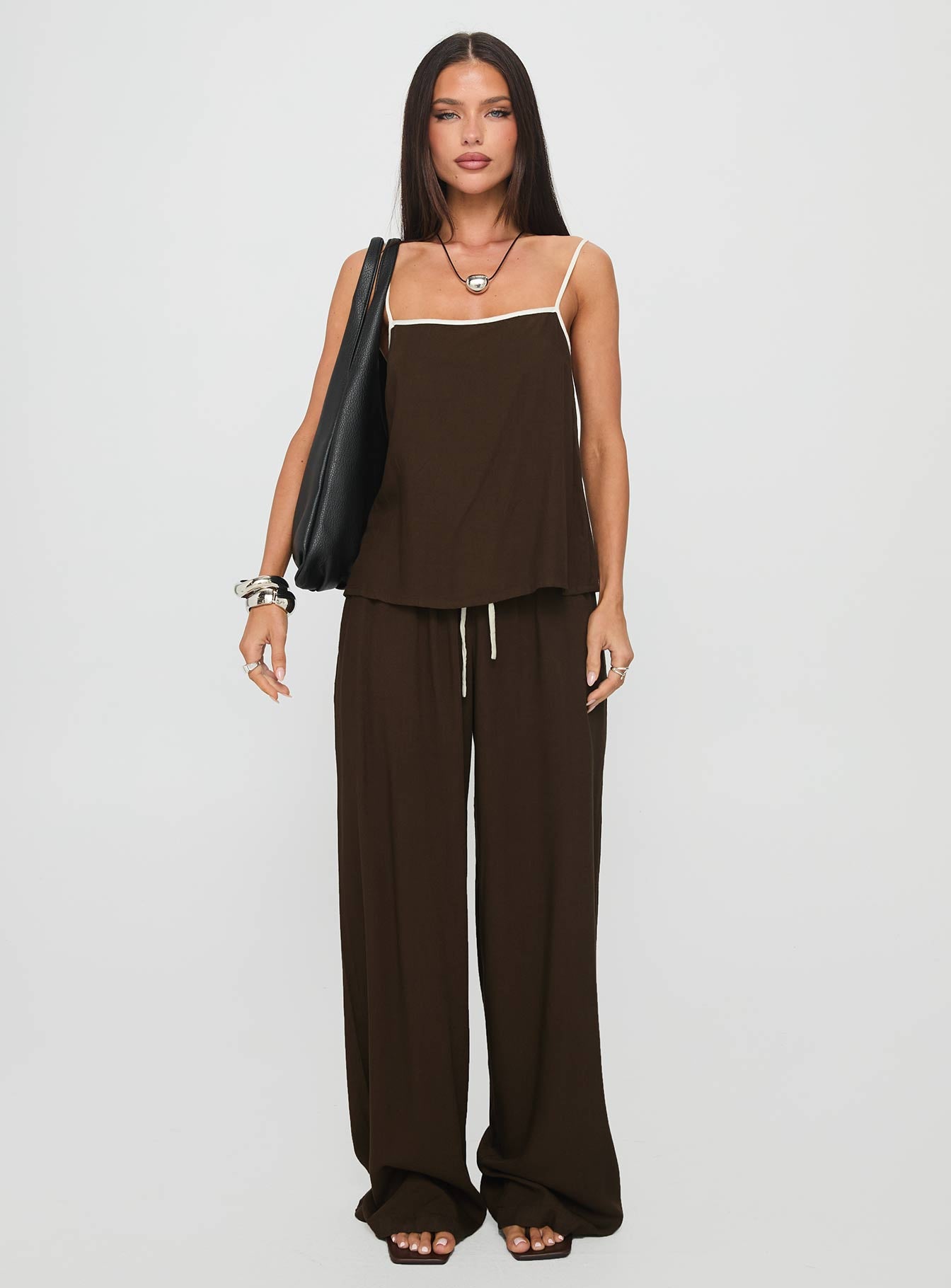 Nolei Contrast Pant Set Chocolate / White - Image 6