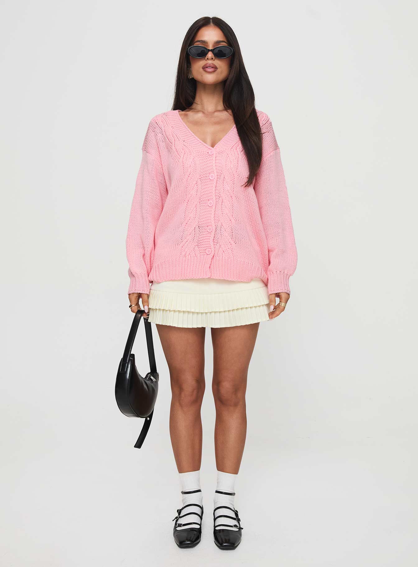 Sezza Cable Knit Cardigan Baby Pink - Image 6