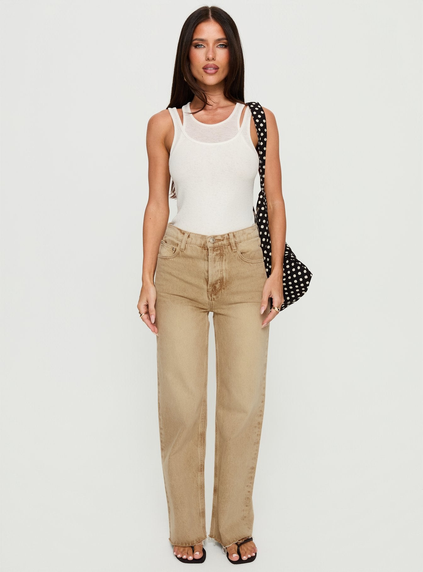 Fawcett High Rise Straight Leg Jeans Tan - Image 7