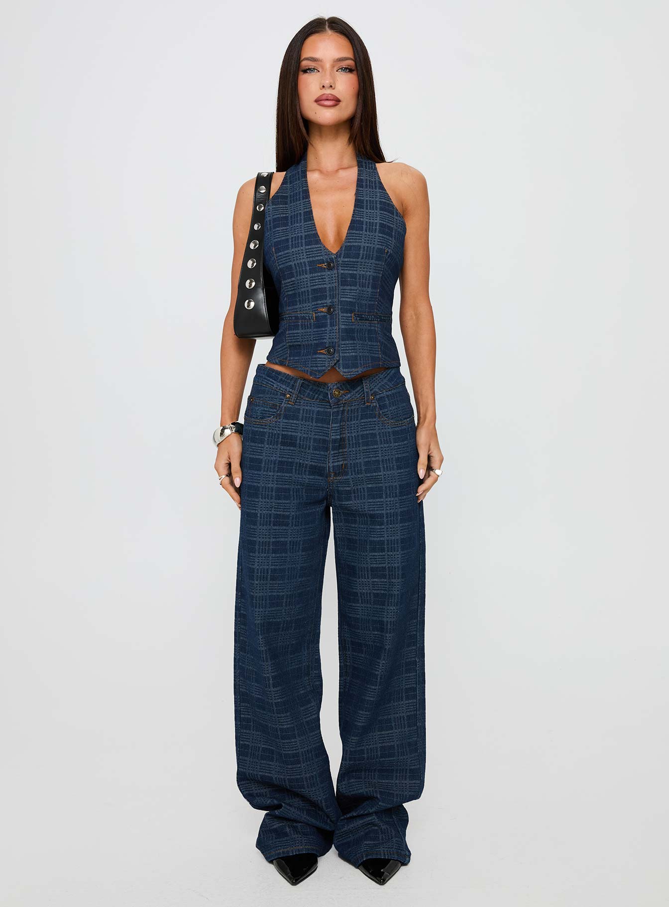 Top Model Low Rise Straight Leg Jeans Indigo Plaid - Image 7