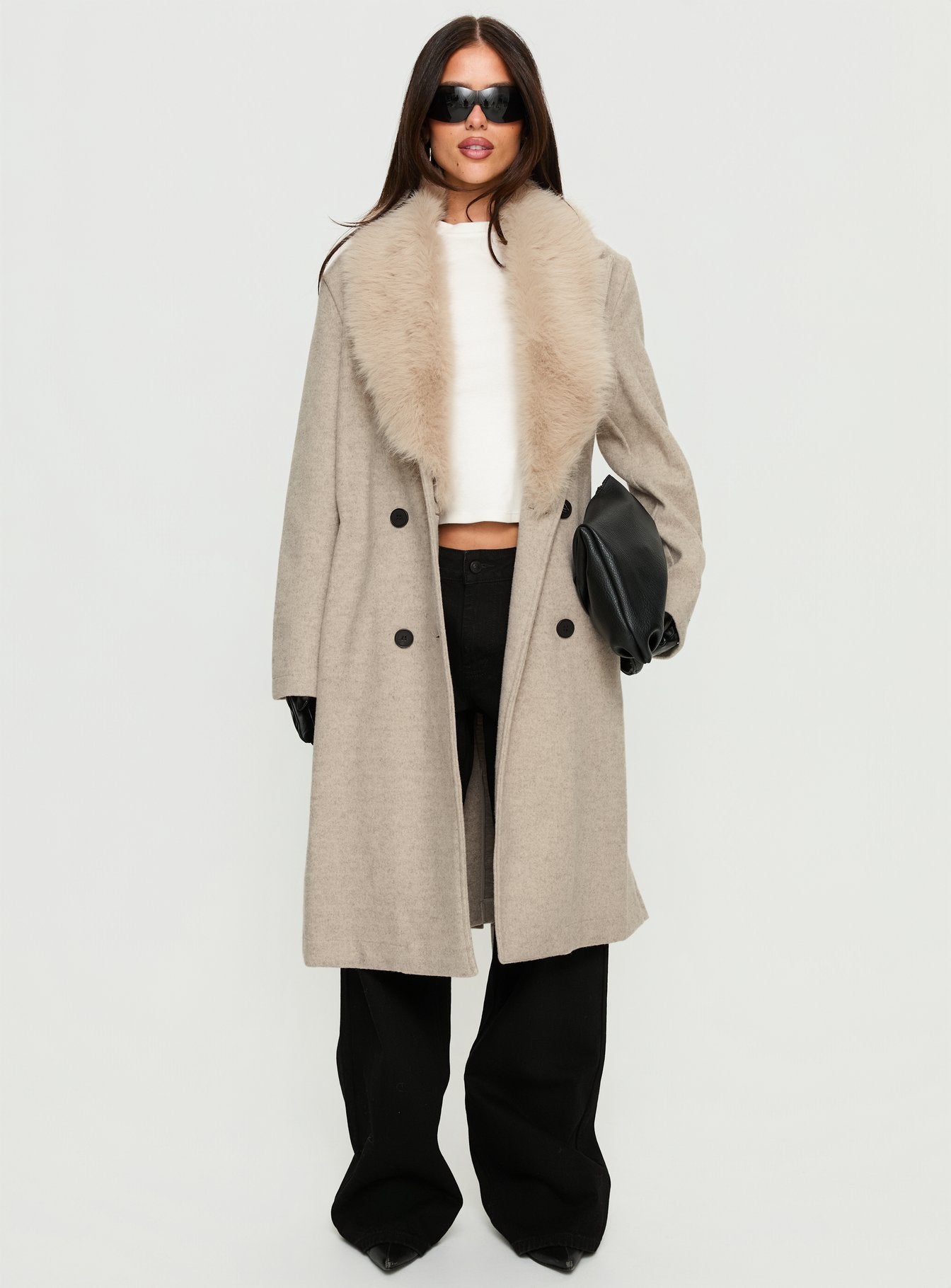 Hallyn Faux Fur Collar Coat Beige - Image 7