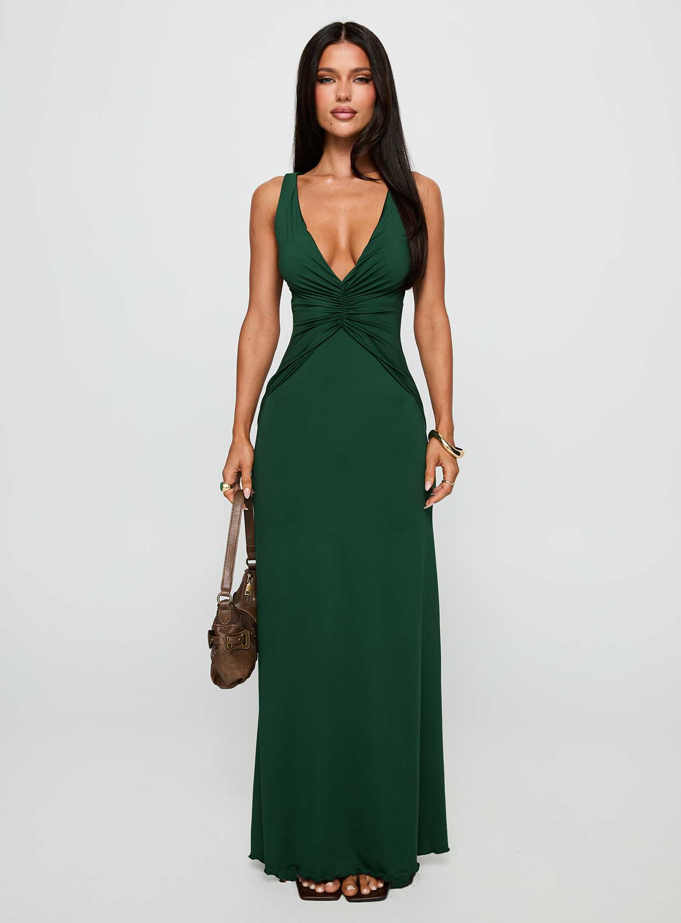 Frederica Plunge Maxi Dress Forest Green - Image 6