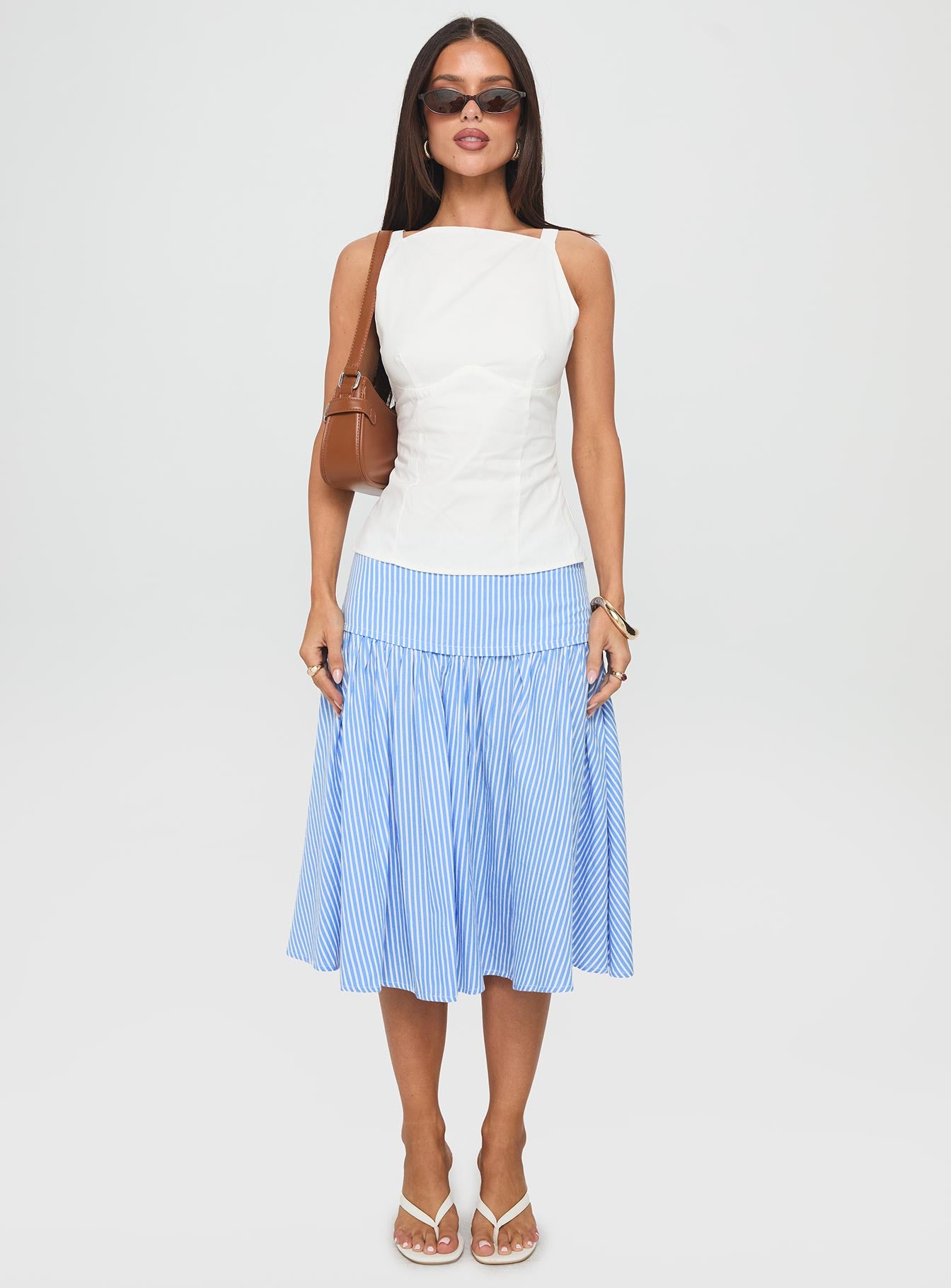 Raelan Tiered Midi Skirt Blue Stripe - Image 6