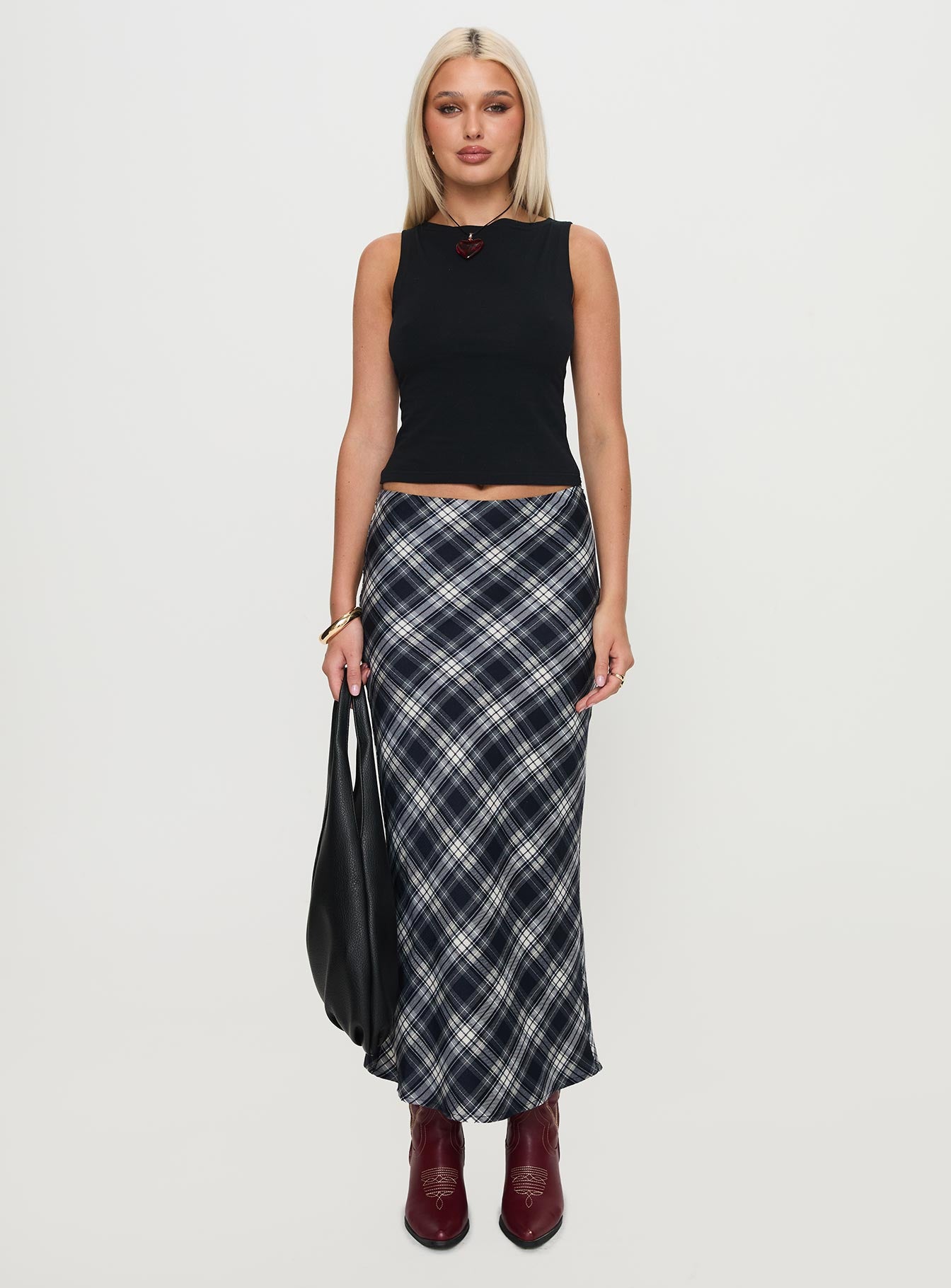 Everlie Low Waist Maxi Skirt Check Multi - Image 7