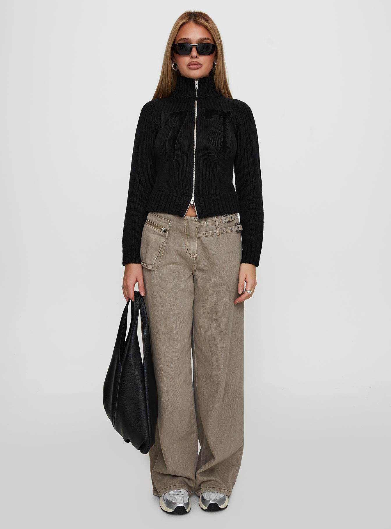 Nylah Zip Up Knit Jacket Black - Image 7