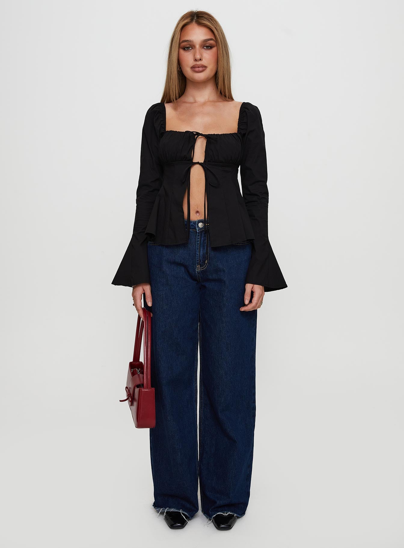 Lilibette Tie Up Long Sleeve Top Black - Image 7