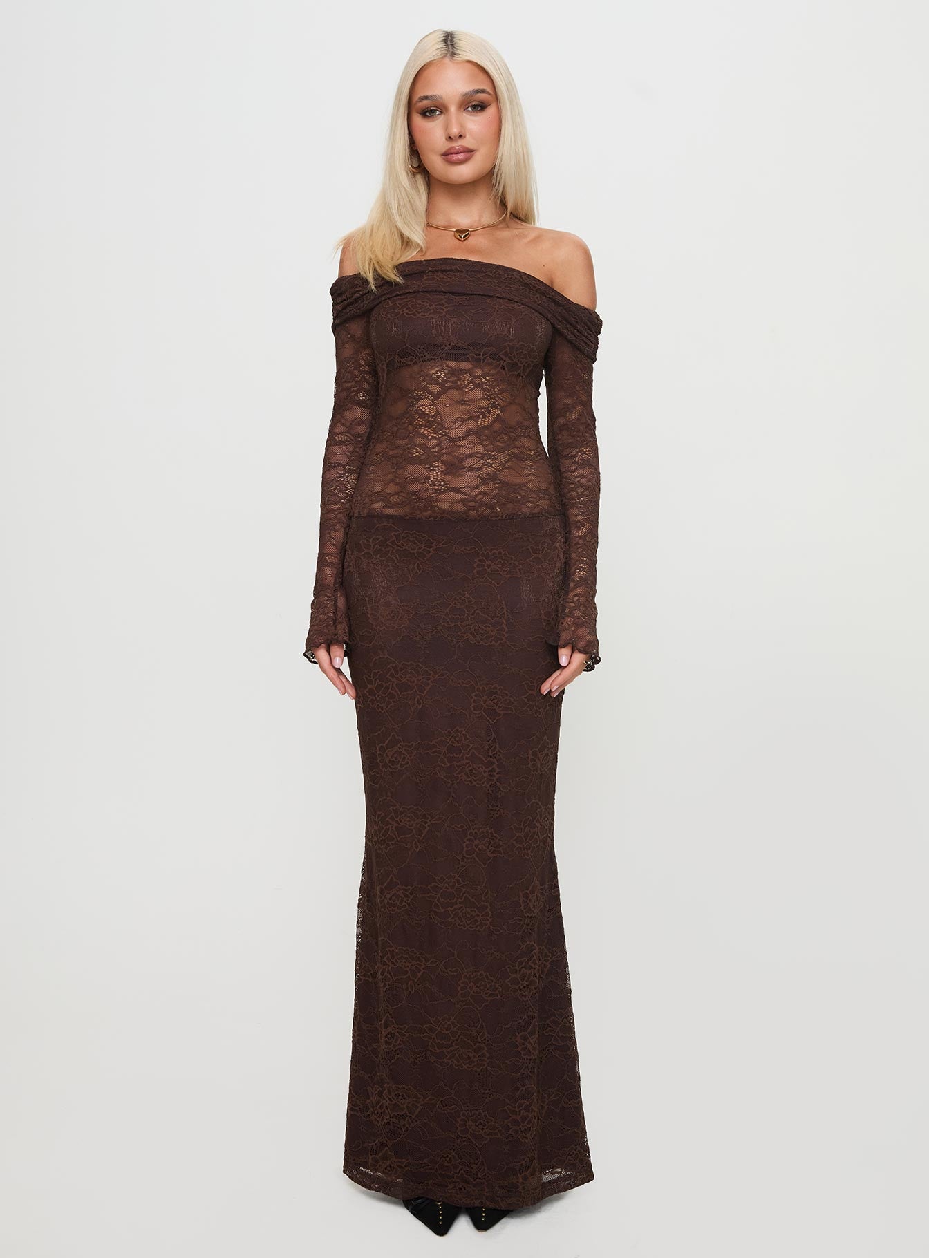 Make Your Mark Off Shoulder Maxi Dress Chocolate - Image 6