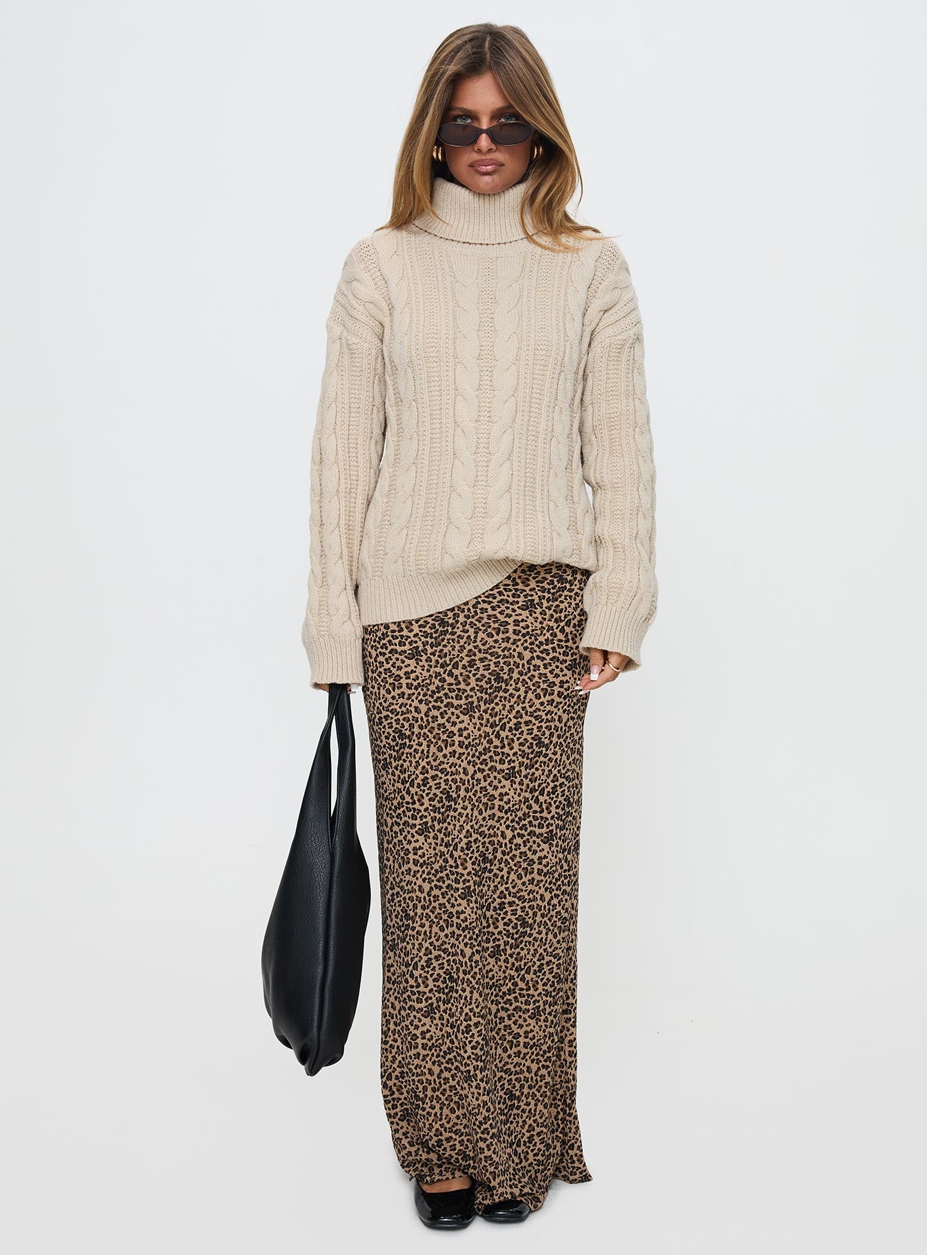 Bryden Turtleneck Cable Knit Sweater Beige - Image 6