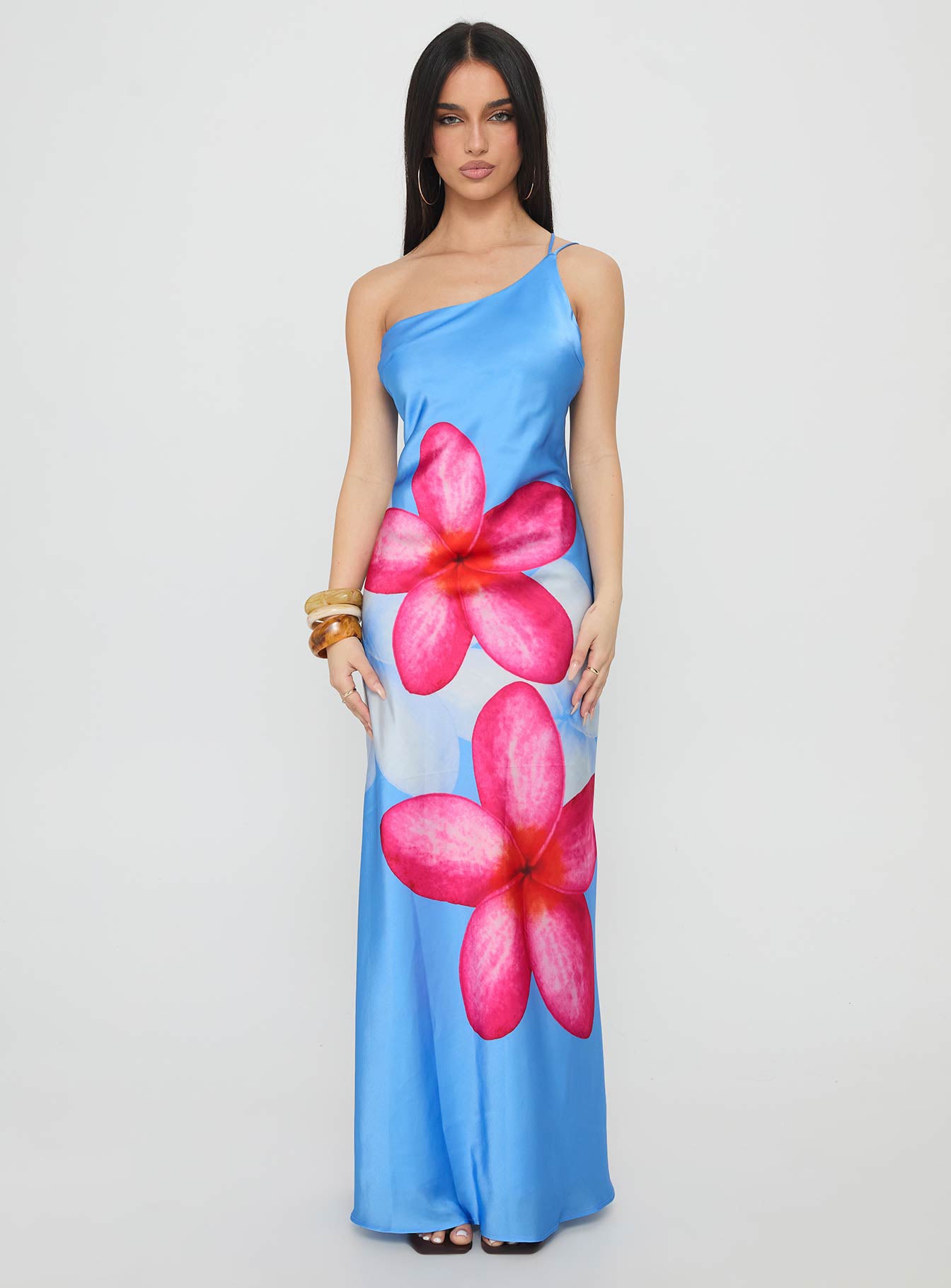 Meilana One Shoulder Maxi Dress Blue Floral - Image 6