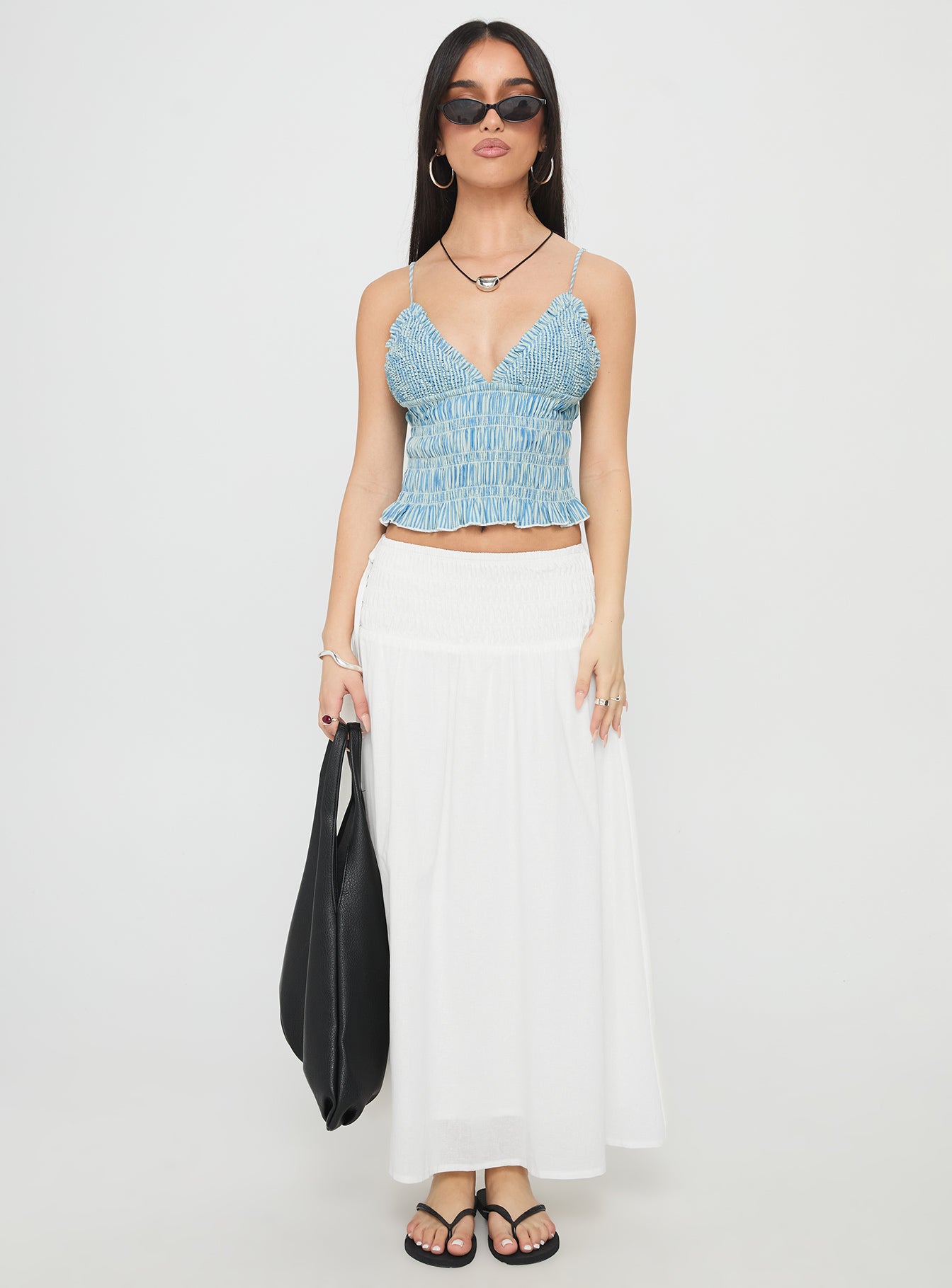 Marilou Shirred Top Blue Stripe - Image 6