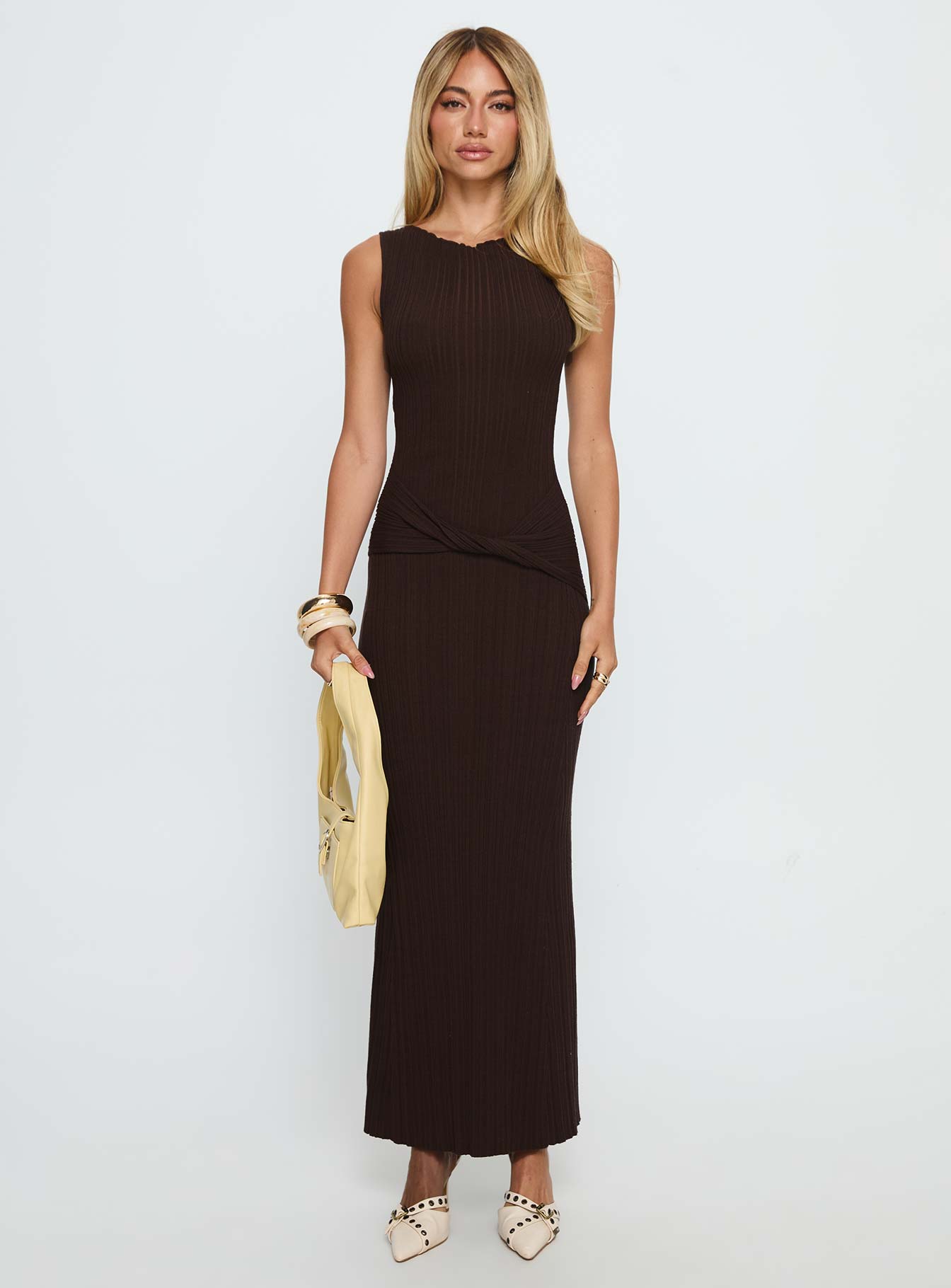 Desirous Rib Twist Maxi Dress Brown - Image 6