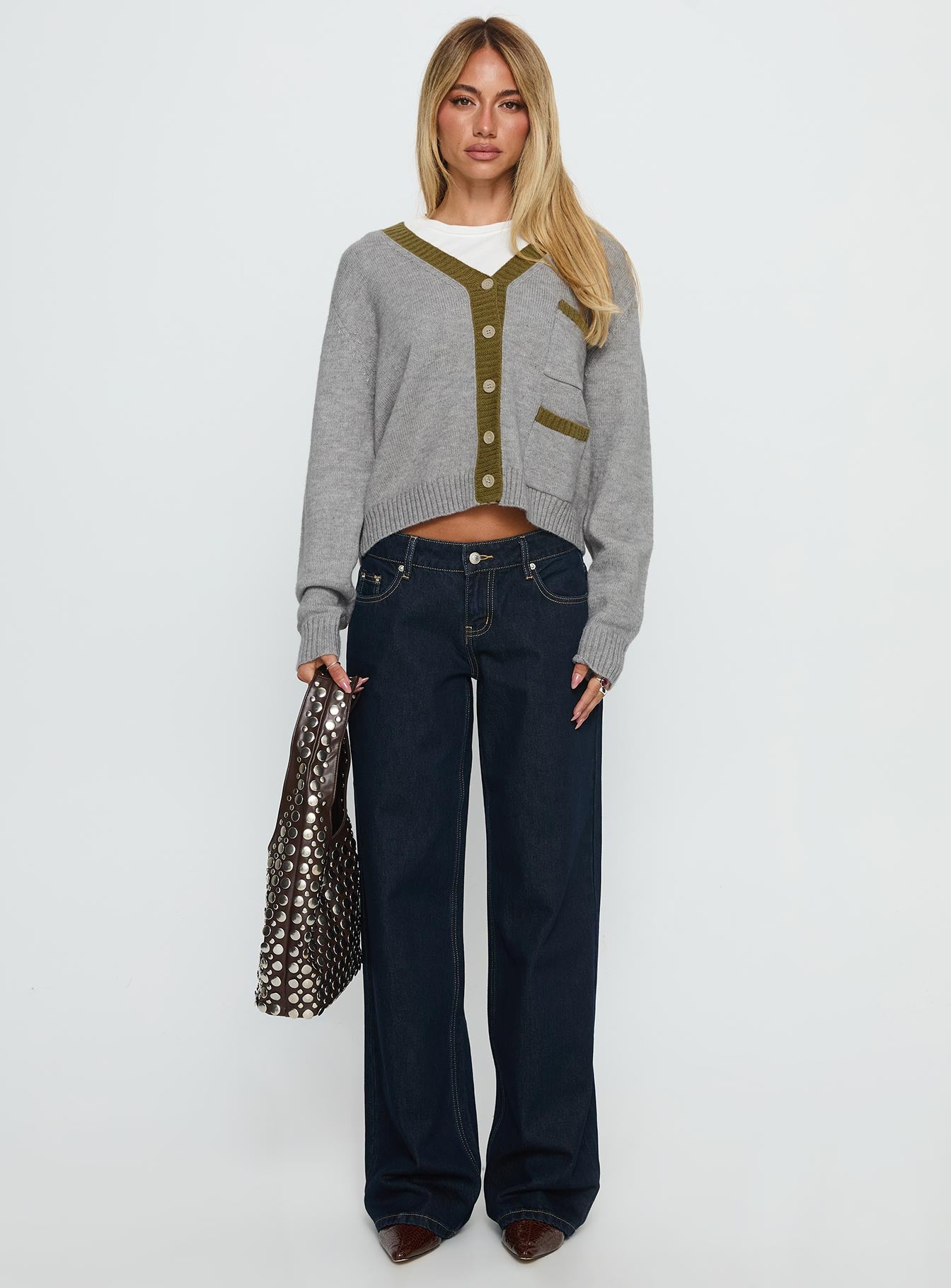 Atira Contrast Knit Cardigan Grey - Image 6