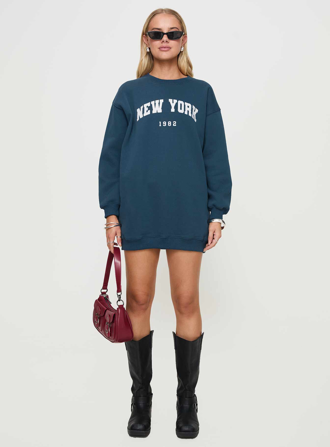 New York Minute Mini Sweatshirt Dress Navy - Image 7